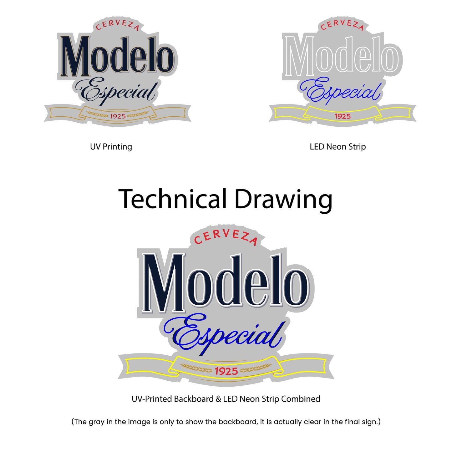 Modelo Especial Neon Sign - Multi-Color - Technical Drawing