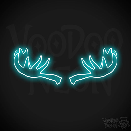 Moose Horns Neon Sign - Neon Moose Horns Sign - Moose Neon Sign - Color Ice Blue