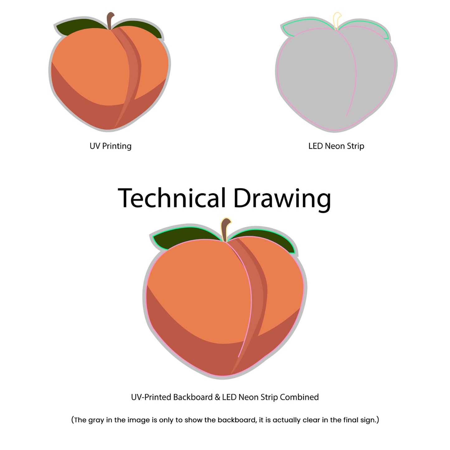 Multi Colored Peach Emoji Neon Sign - Multi-Color - Technical Drawing