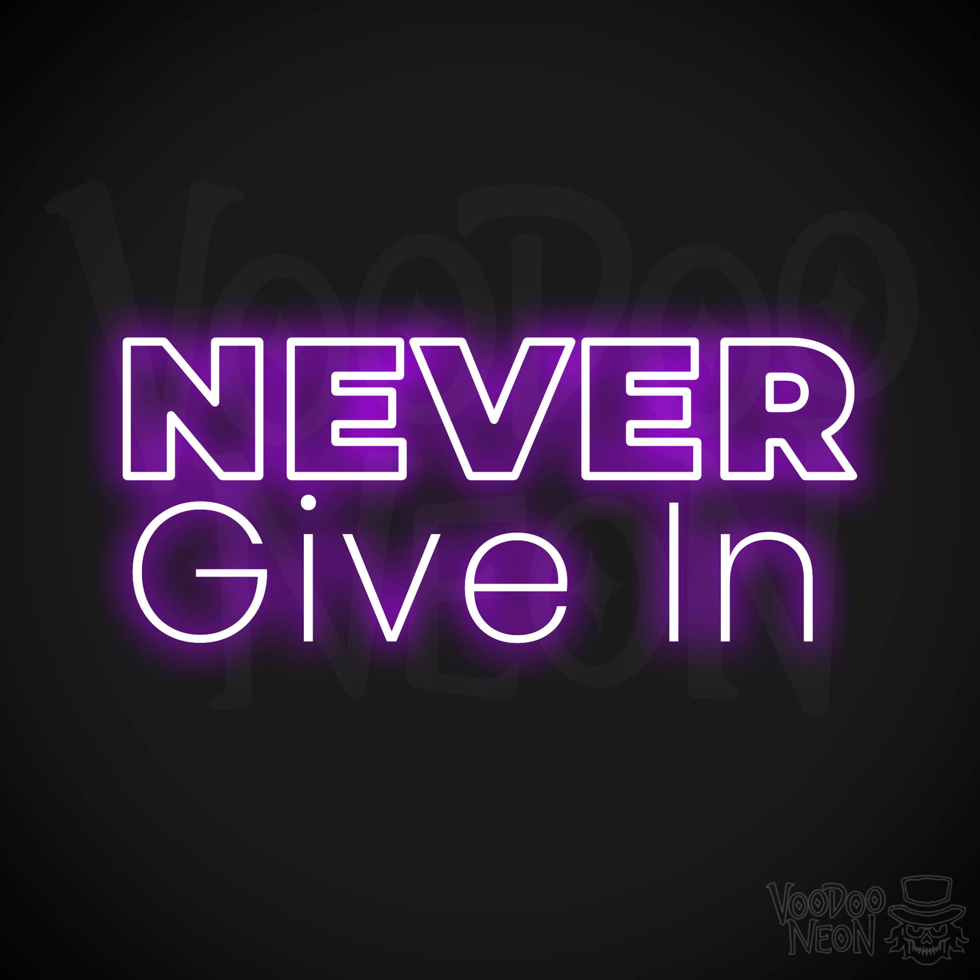 Never Give In Neon Sign - Purple