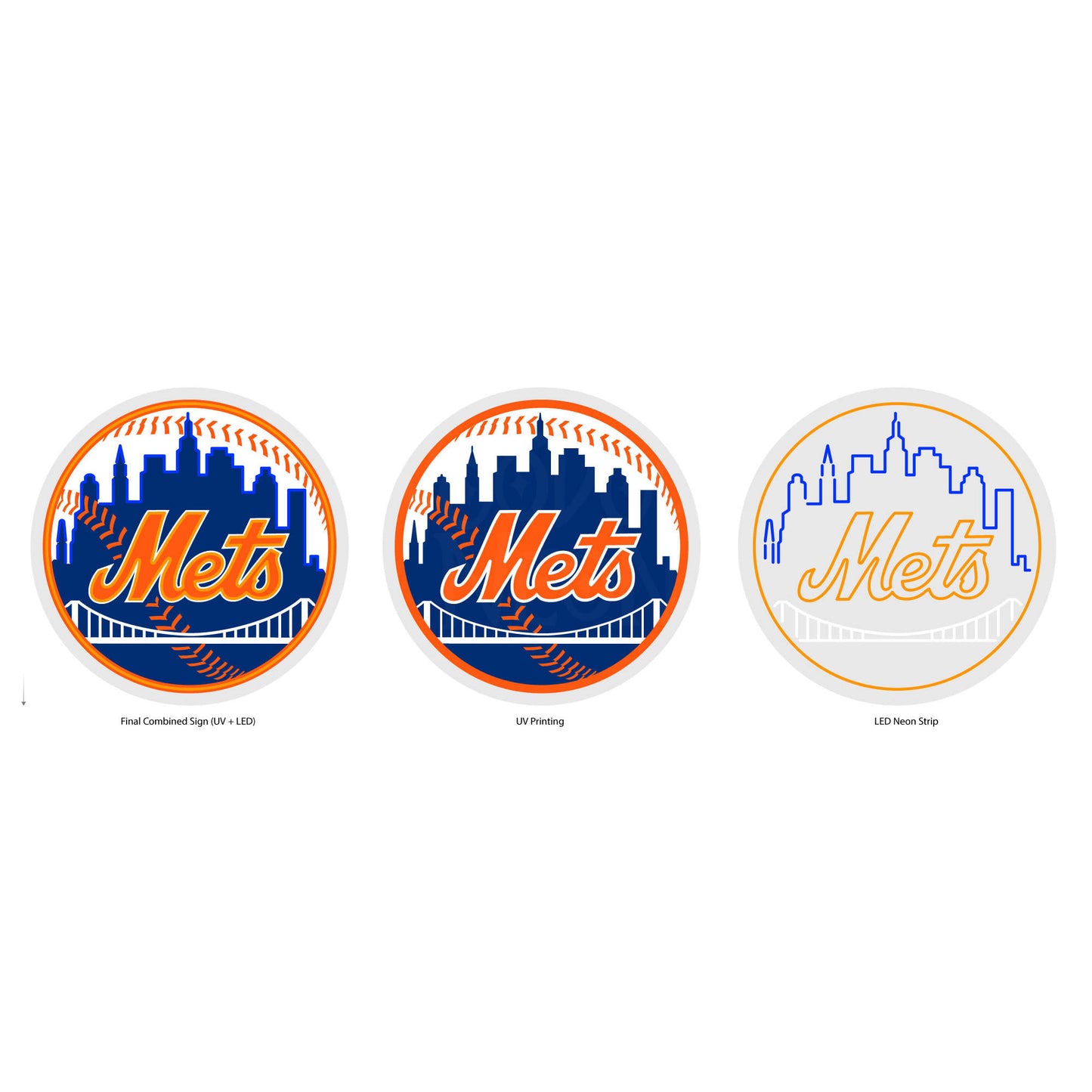 New York Mets Neon Sign - Multi-Color;New York Mets Neon Sign - MLB - Technical Drawing