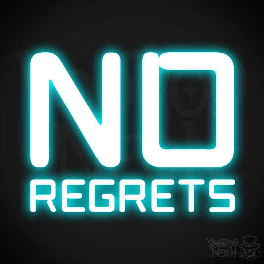 No Regrets Neon Sign - Neon No Regrets Sign - Wall Art - Color Ice Blue