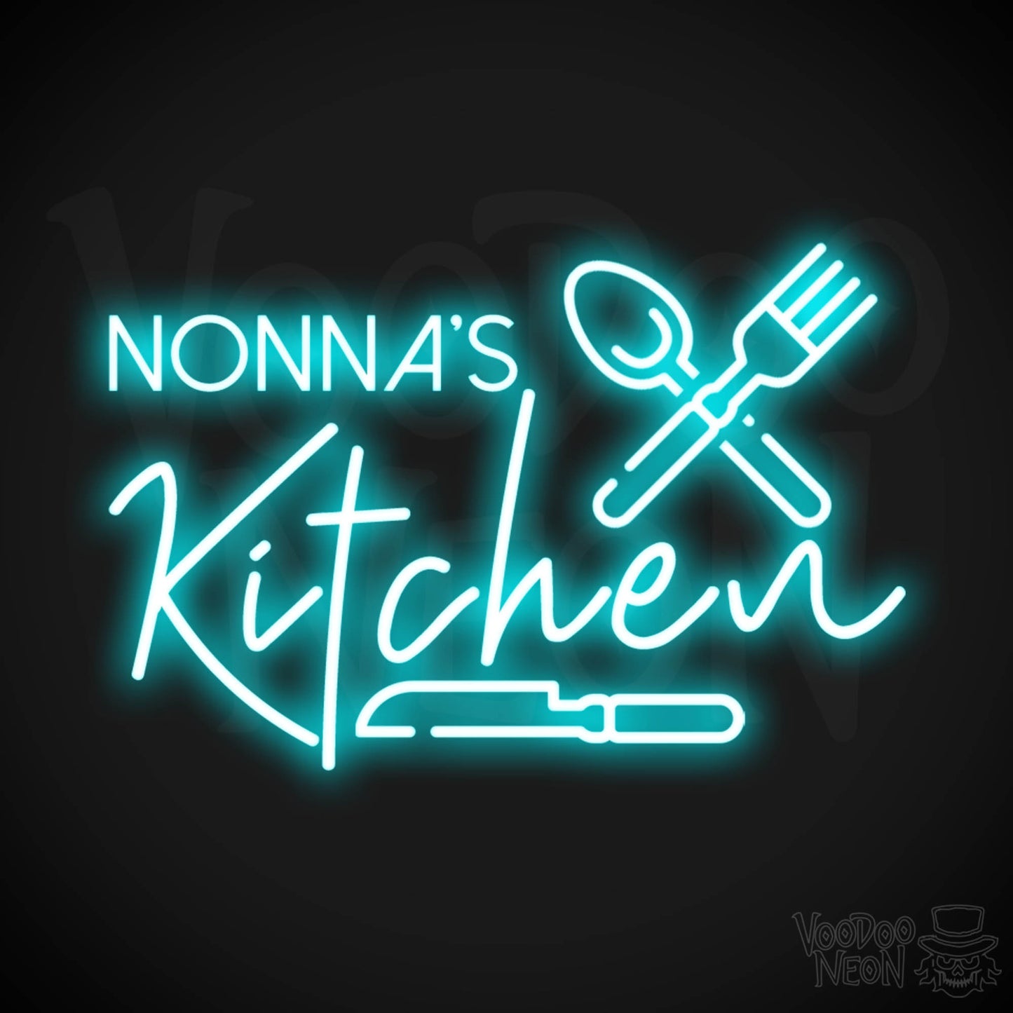 Nonna's Kitchen Neon Sign - Neon Nona's Kitchen Sign - Wall Art - Color Ice Blue