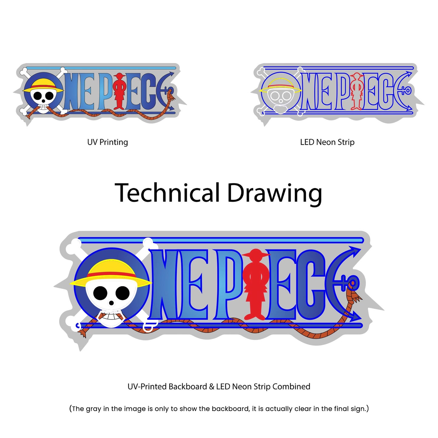 One Piece Neon Sign - Multi-Color - Technical Drawing