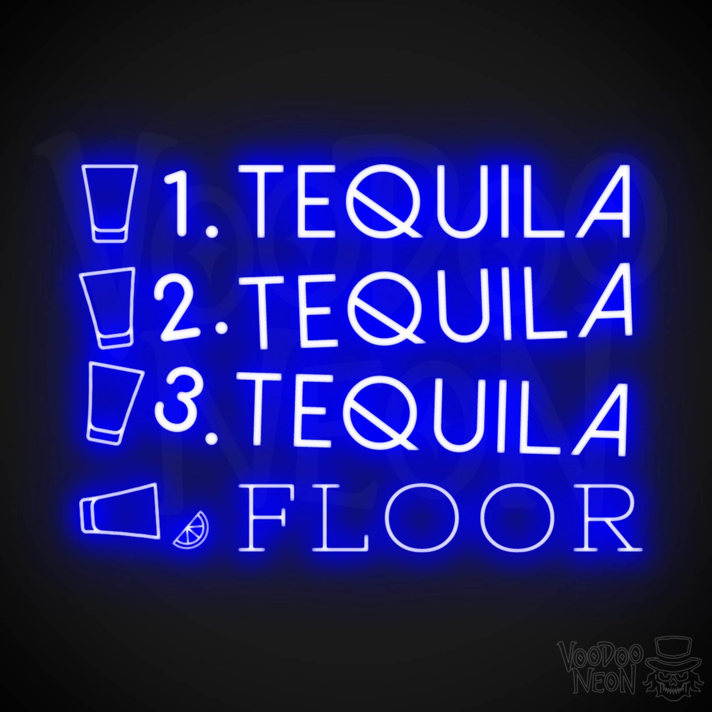 One Tequila Two Tequila Three Tequila Floor Neon sign - Neon Wall Art - Color Dark Blue