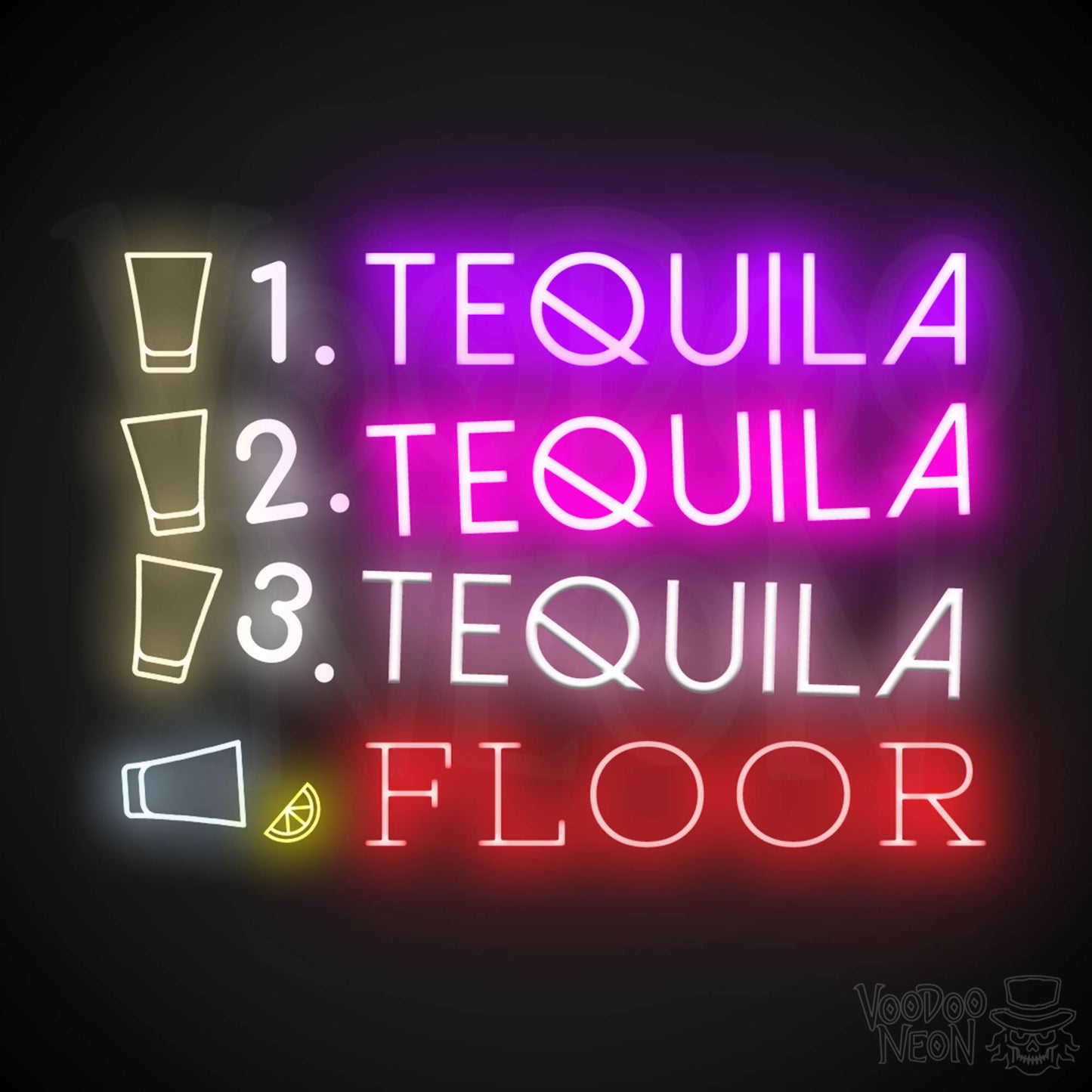 One Tequila Two Tequila Three Tequila Floor Neon sign - Neon Wall Art - Color Multi-Color