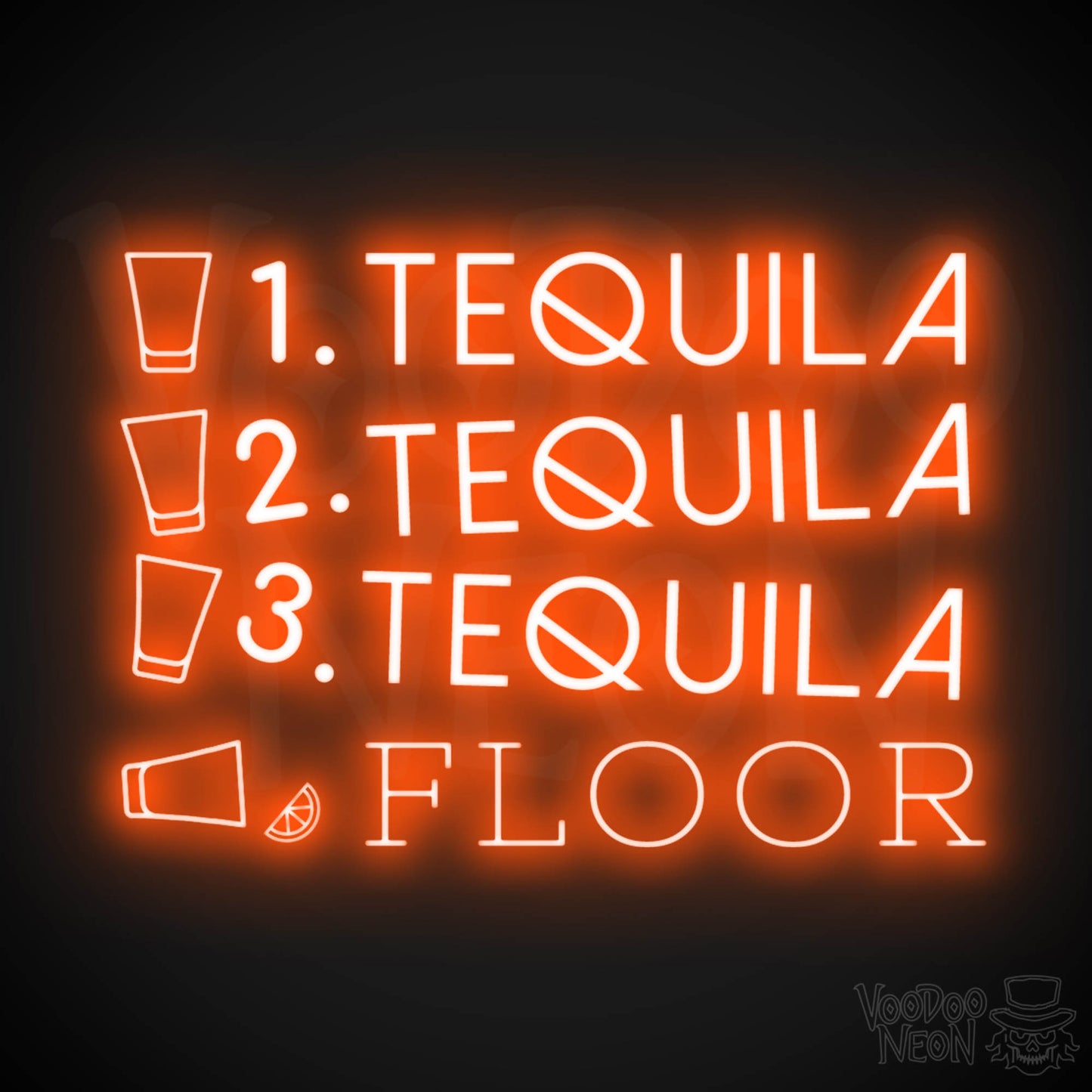 One Tequila Two Tequila Three Tequila Floor Neon sign - Neon Wall Art - Color Orange