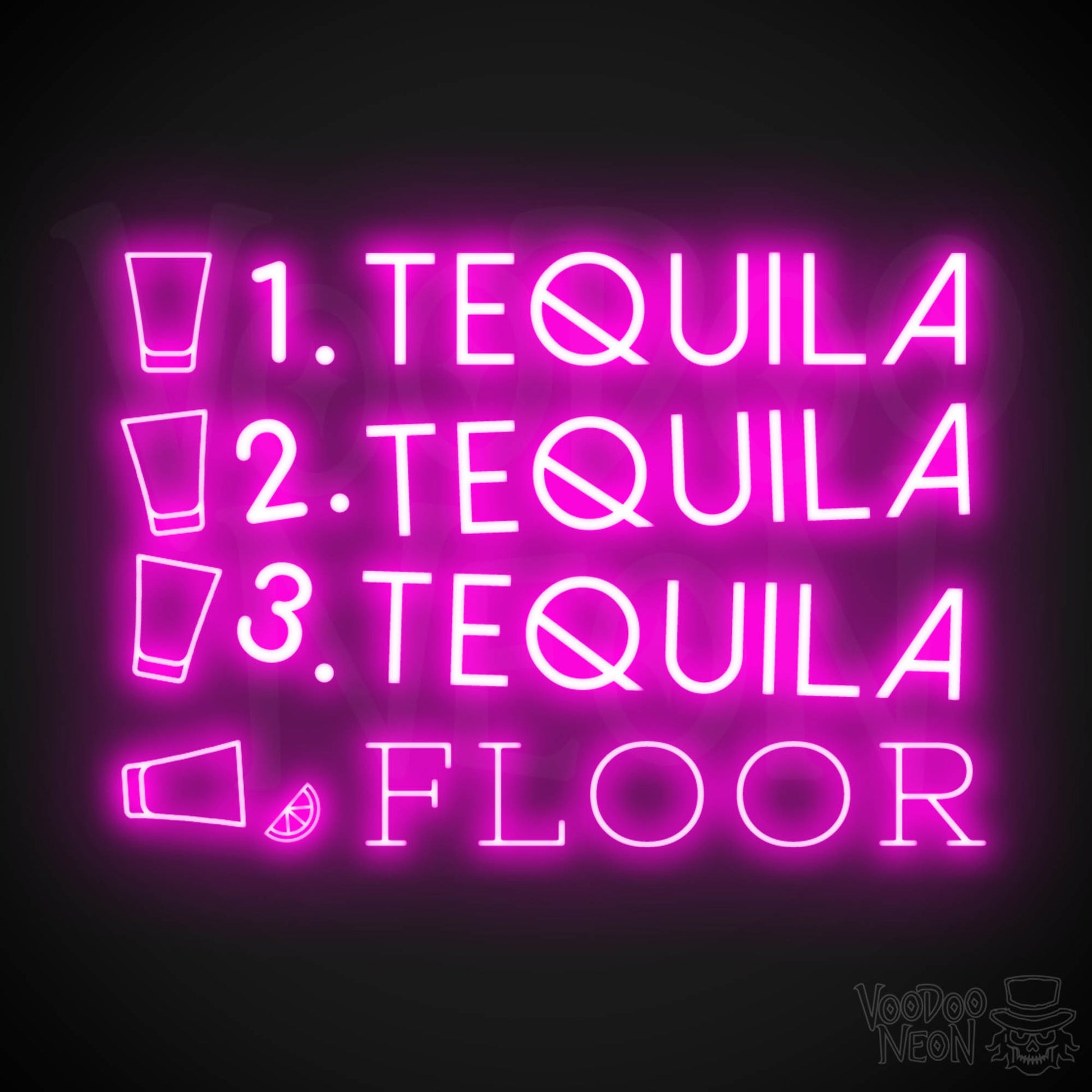 One Tequila Two Tequila Three Tequila Floor Neon sign - Neon Wall Art - Color Pink