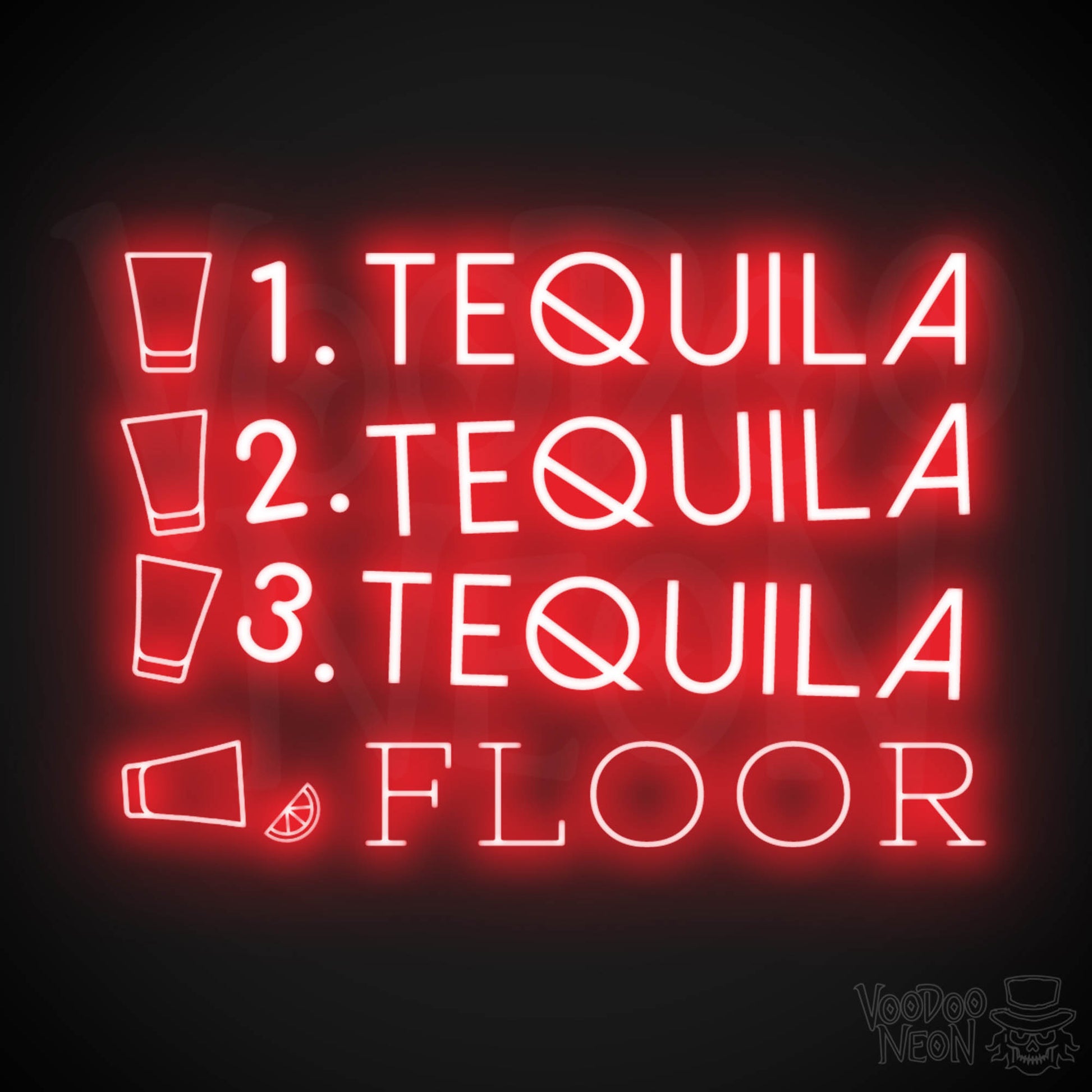 One Tequila Two Tequila Three Tequila Floor Neon sign - Neon Wall Art - Color Red