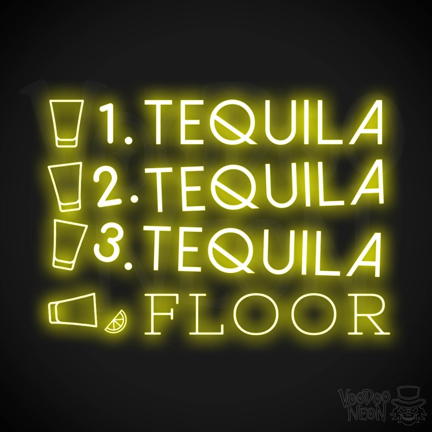 One Tequila Two Tequila Three Tequila Floor Neon sign - Neon Wall Art - Color Yellow