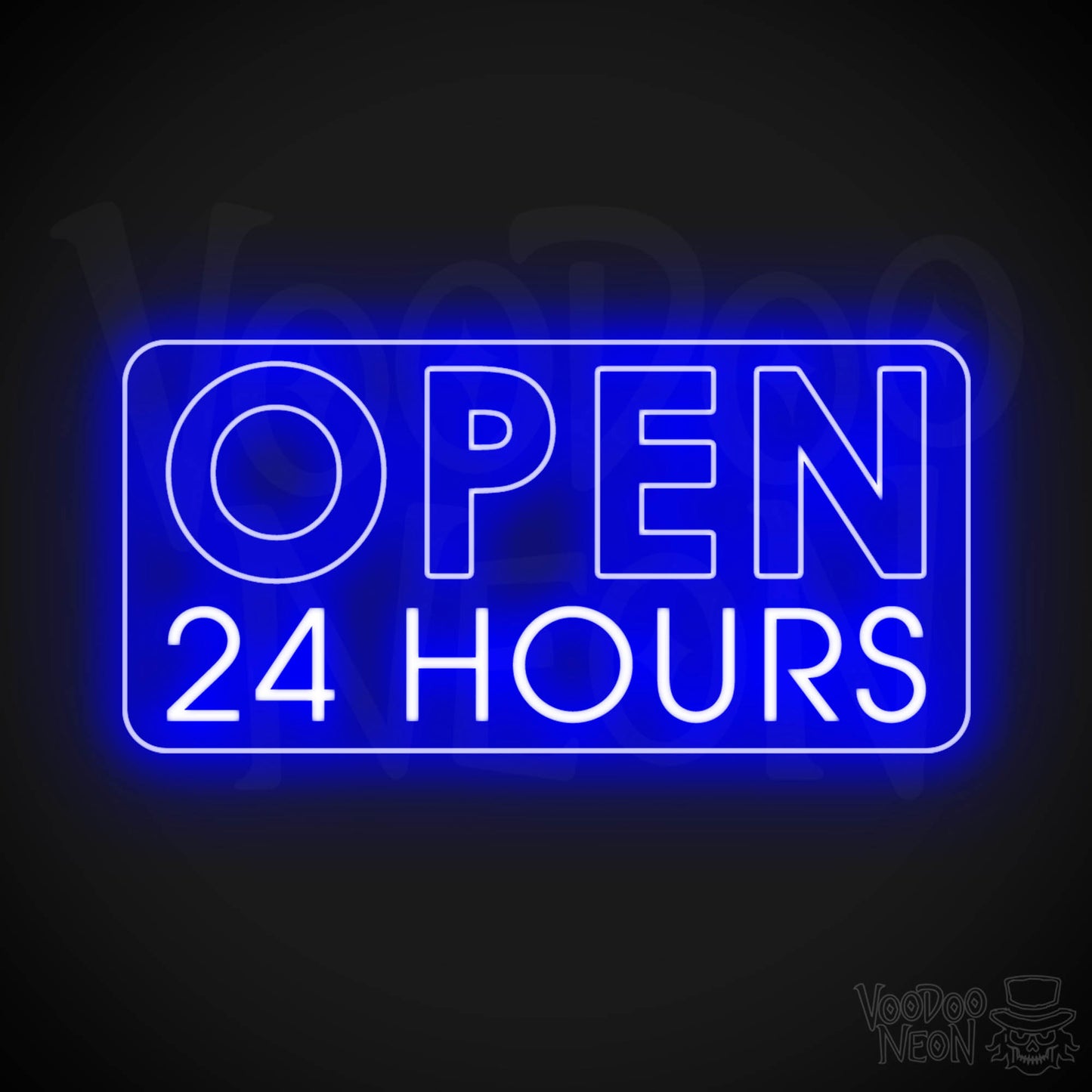 Open 24 Hours Neon Sign - Neon Open 24 Hours Sign - Shop Signs - Color Dark Blue