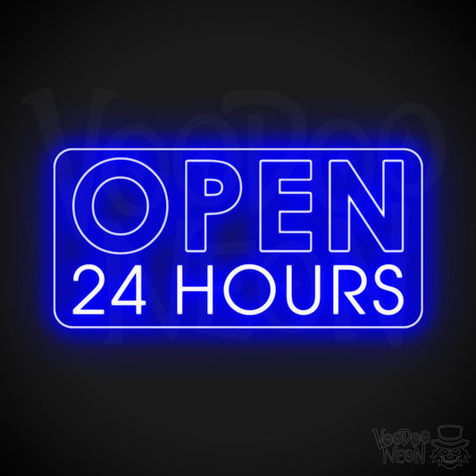 Open 24 Hours Neon Sign - Neon Open 24 Hours Sign - Shop Signs - Color Dark Blue
