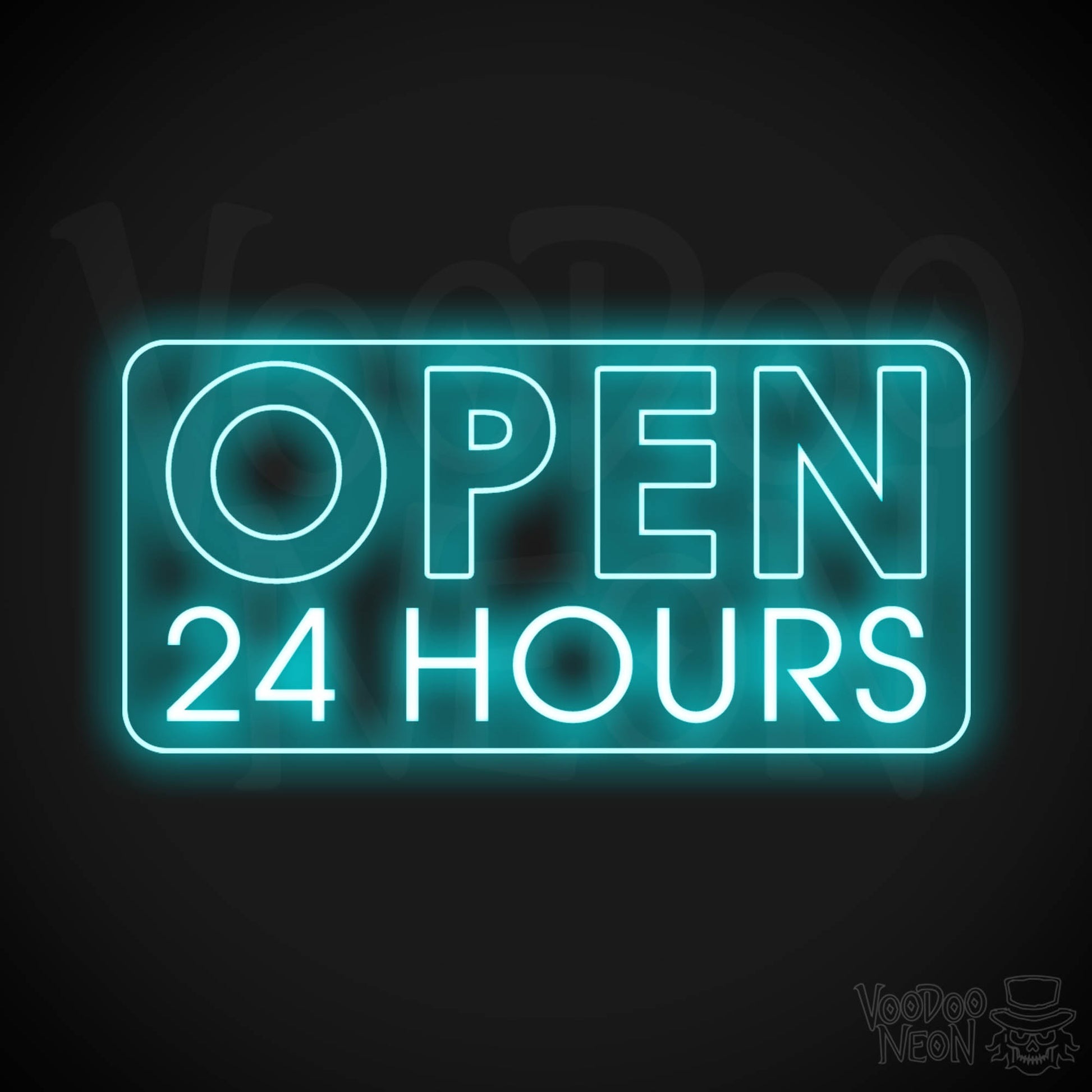 Open 24 Hours Neon Sign - Neon Open 24 Hours Sign - Shop Signs - Color Ice Blue