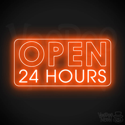 Open 24 Hours Neon Sign - Neon Open 24 Hours Sign - Shop Signs - Color Orange