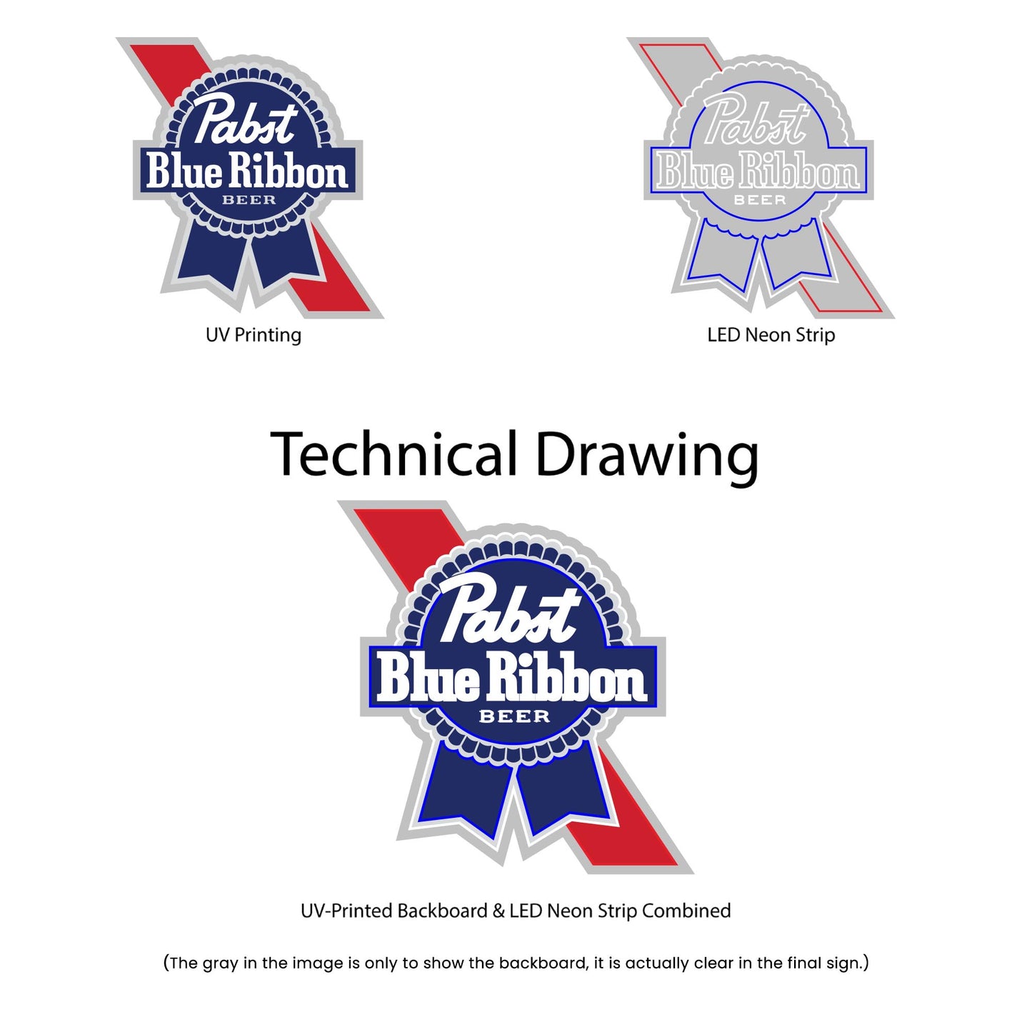 Pabst Blue Ribbon (UV-Print) Neon Sign - Multi-Color - Technical Drawing