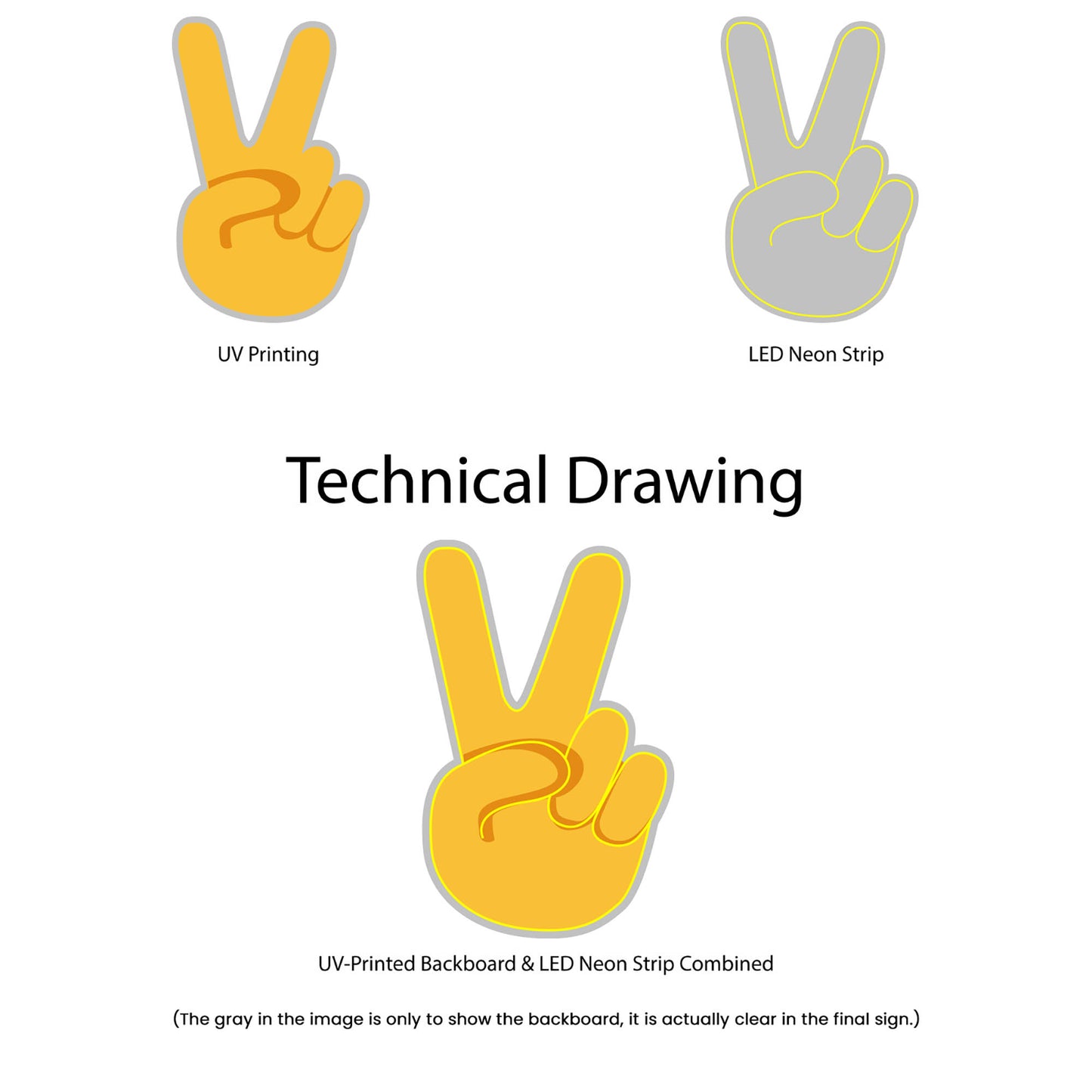 Peace Out Emoji Neon Sign - Multi-Color - Technical Drawing