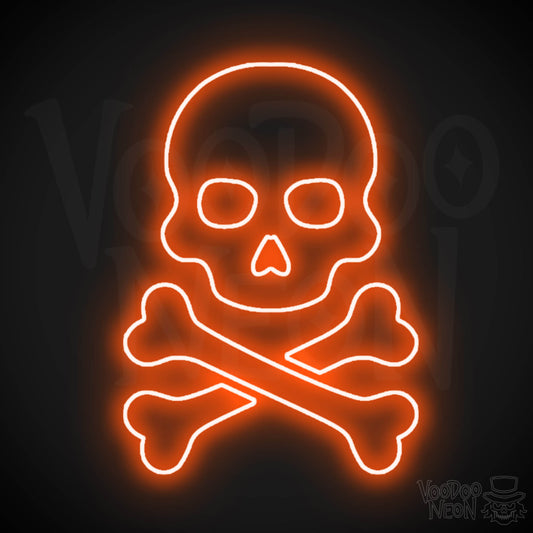 Pirate Skull & Crossbones Neon Sign - Neon Pirate Skull & Crossbones Sign - LED Lights - Color Orange
