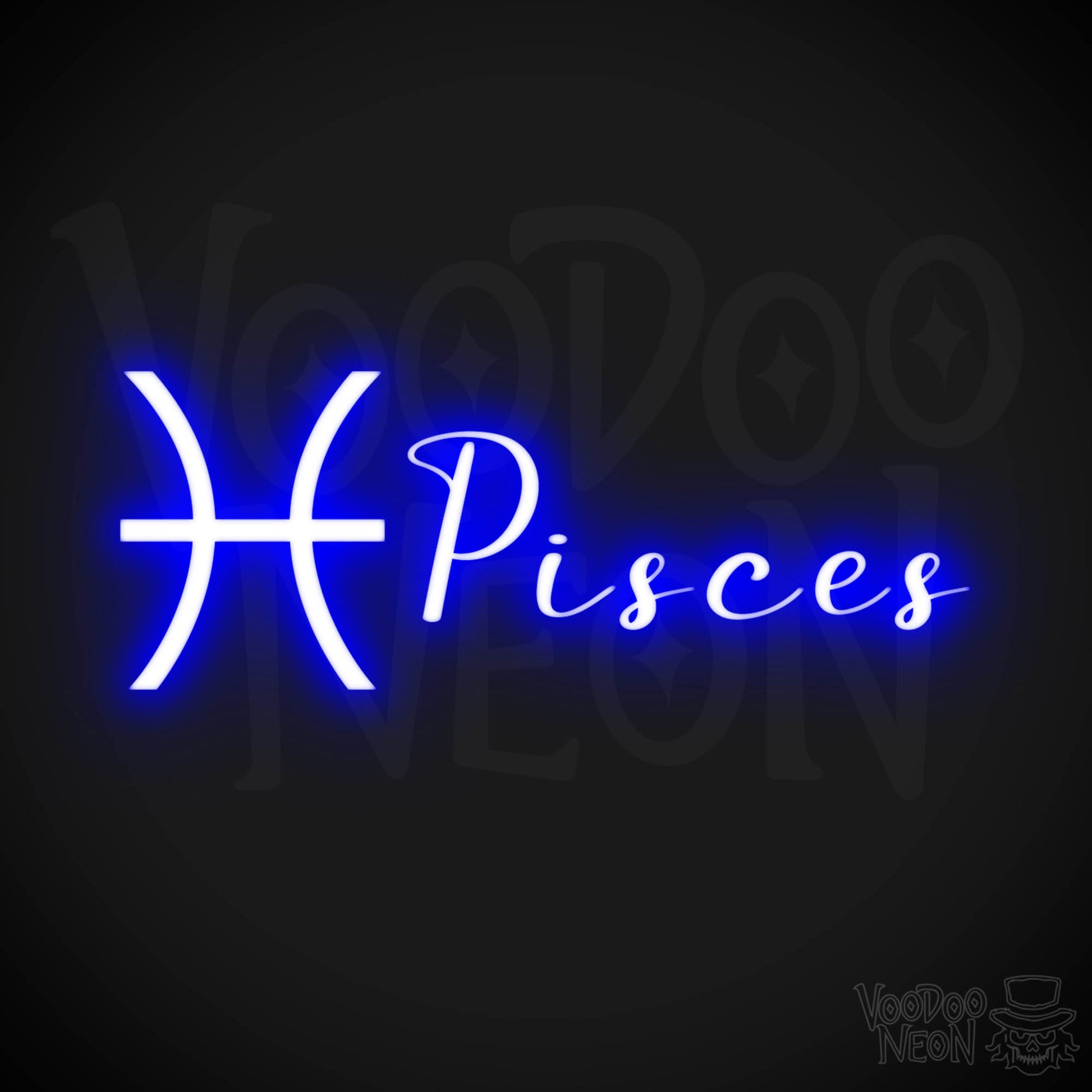Pisces Neon Sign - Neon Pisces Sign - Pisces Symbol - Neon Wall Art - Color Dark Blue