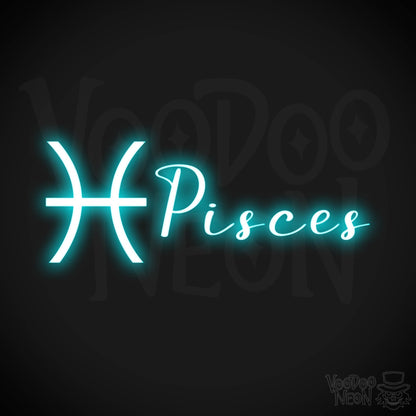 Pisces Neon Sign - Neon Pisces Sign - Pisces Symbol - Neon Wall Art - Color Ice Blue