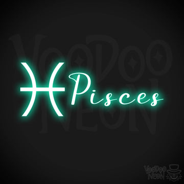 Pisces Neon Sign - Neon Pisces Sign - Pisces Symbol - Neon Wall Art - Color Light Green