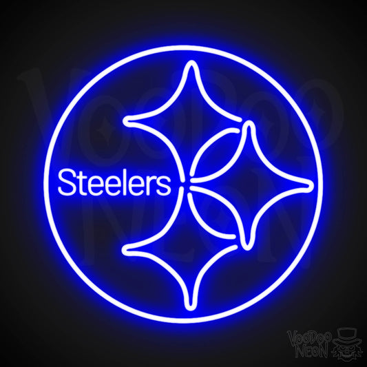 Pittsburgh Steelers Neon Sign - Pittsburgh Steelers Sign - Neon Steelers Logo Wall Art - Color Dark Blue