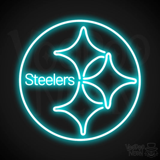 Pittsburgh Steelers Neon Sign - Pittsburgh Steelers Sign - Neon Steelers Logo Wall Art - Color Ice Blue