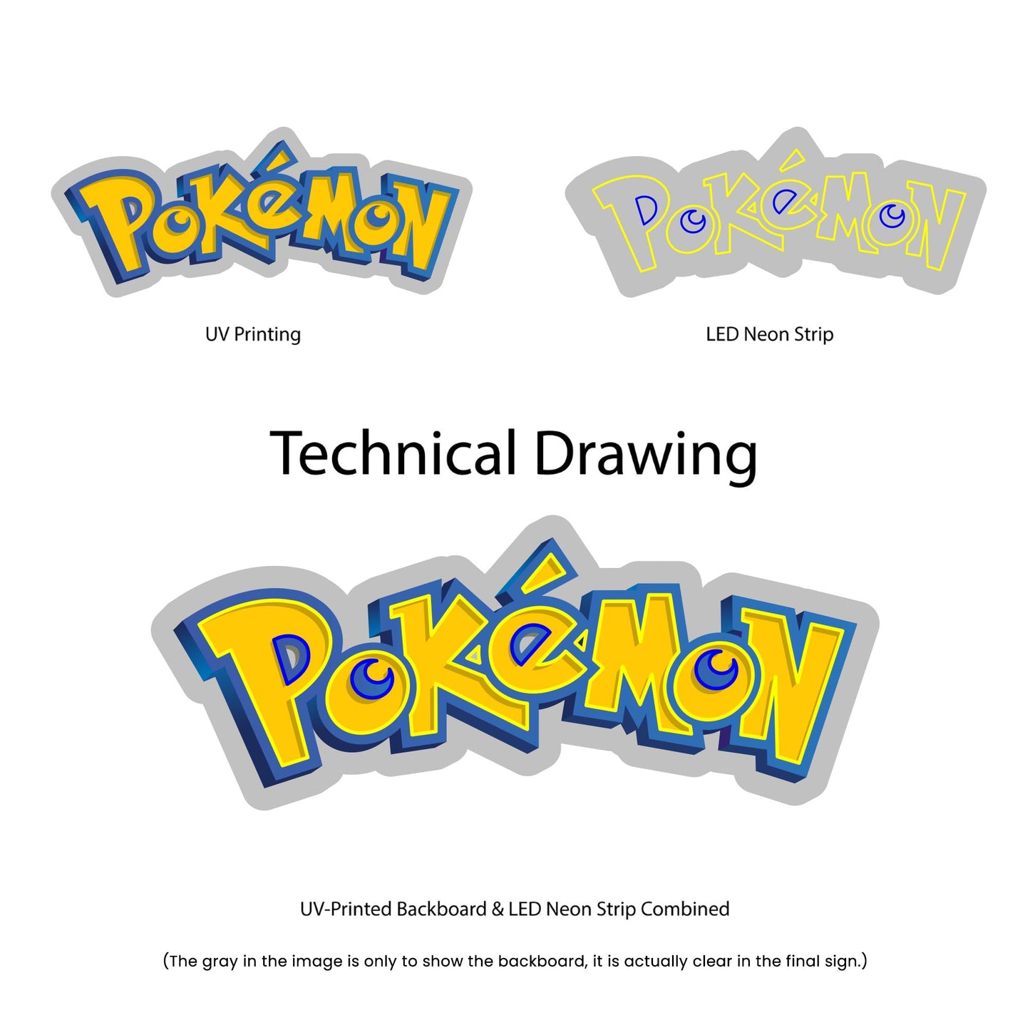 Pokemon Neon Sign - Multi-Color - Technical Drawing