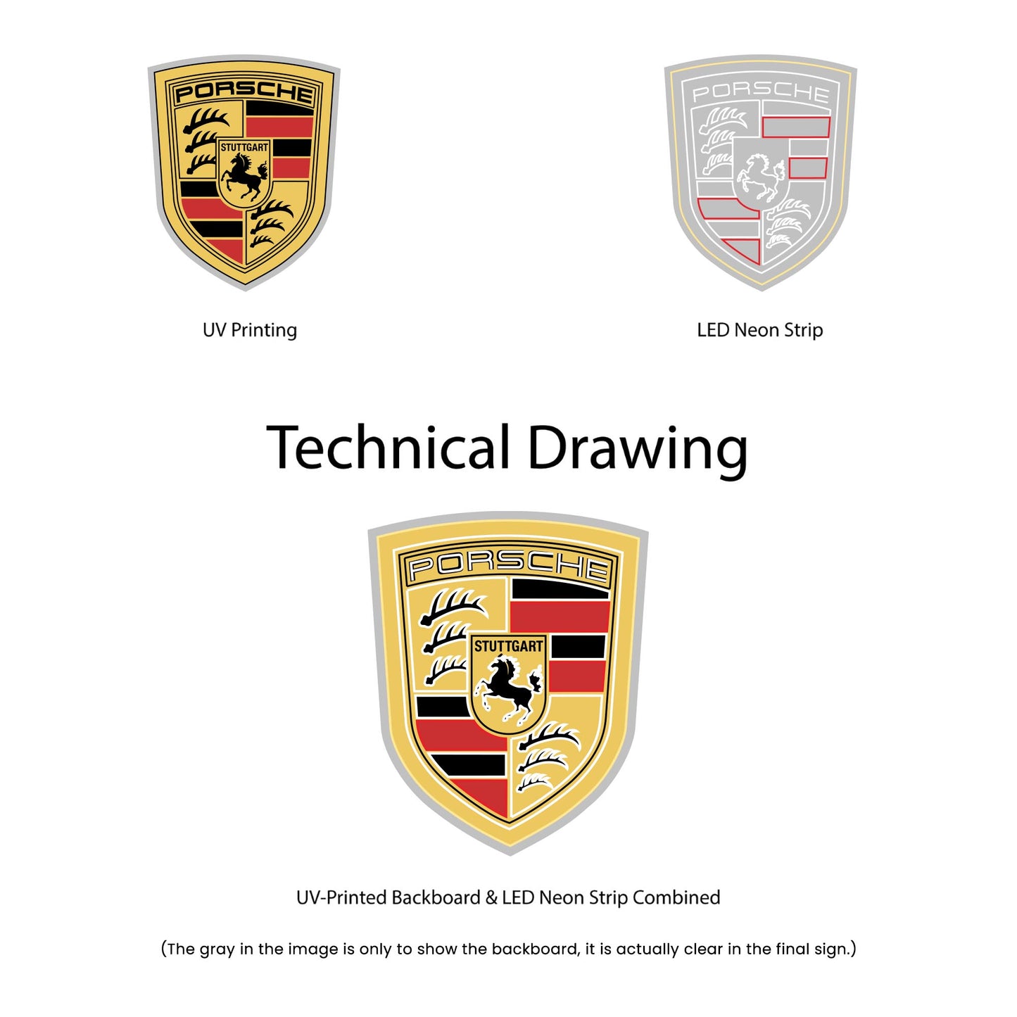 Porsche Crest neon sign - Technical Drawing