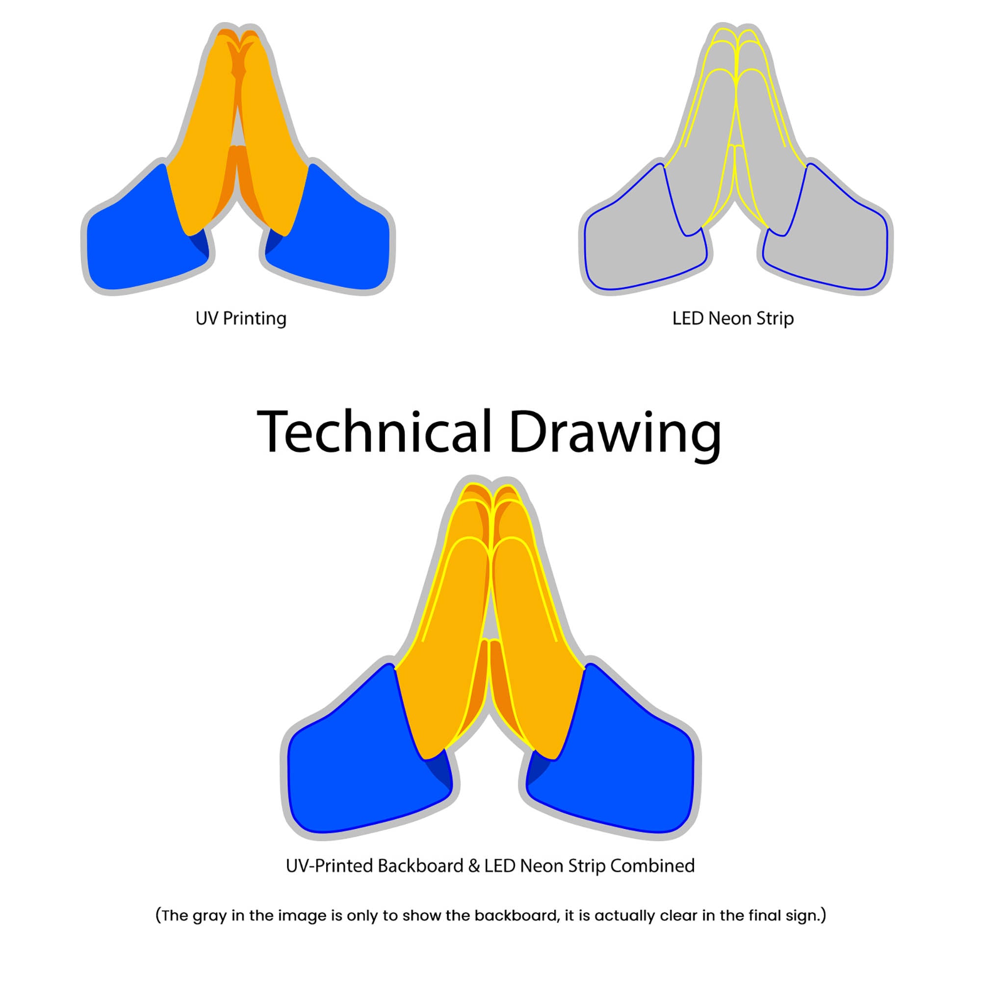 Praying Hands Emoji Neon Sign - Multi-Color - Technical Drawing