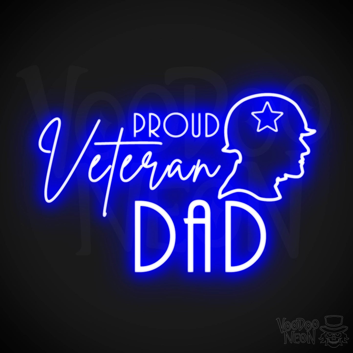 Proud Veteran Dad Neon Sign - Proud Veteran Dad Sign - Neon Veteran Wall Art - Color Dark Blue