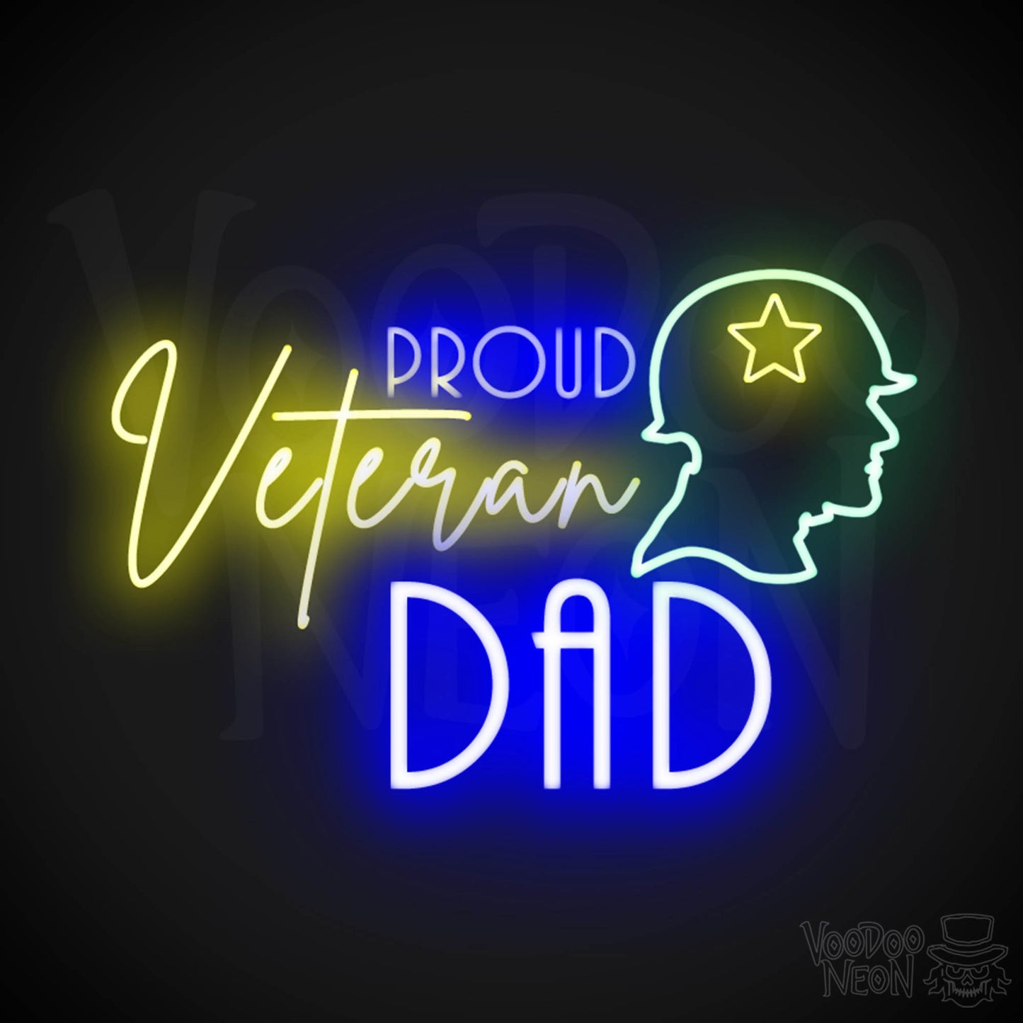 Proud Veteran Dad Neon Sign - Proud Veteran Dad Sign - Neon Veteran Wall Art - Color Multi-Color