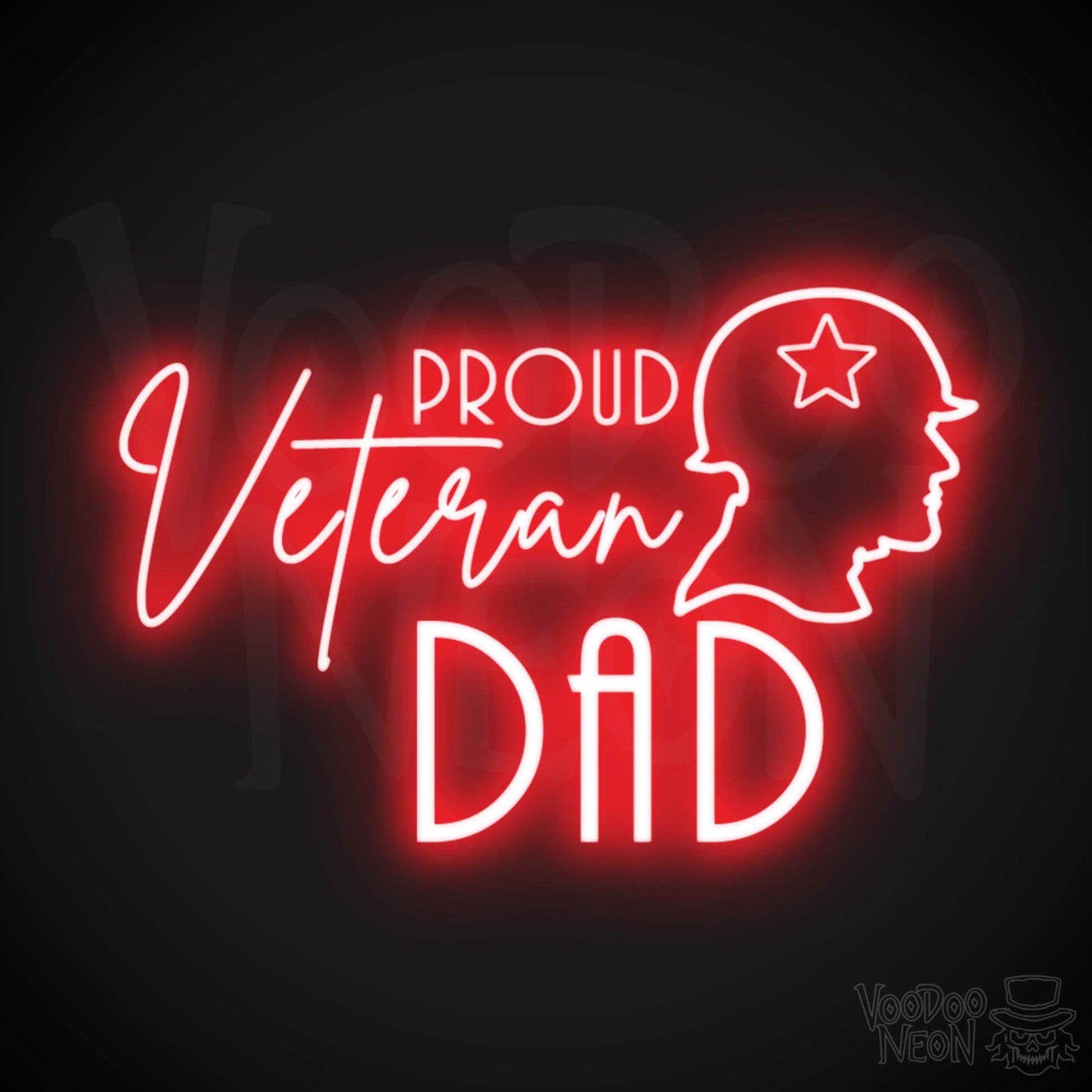 Proud Veteran Dad Neon Sign - Proud Veteran Dad Sign - Neon Veteran Wall Art - Color Red