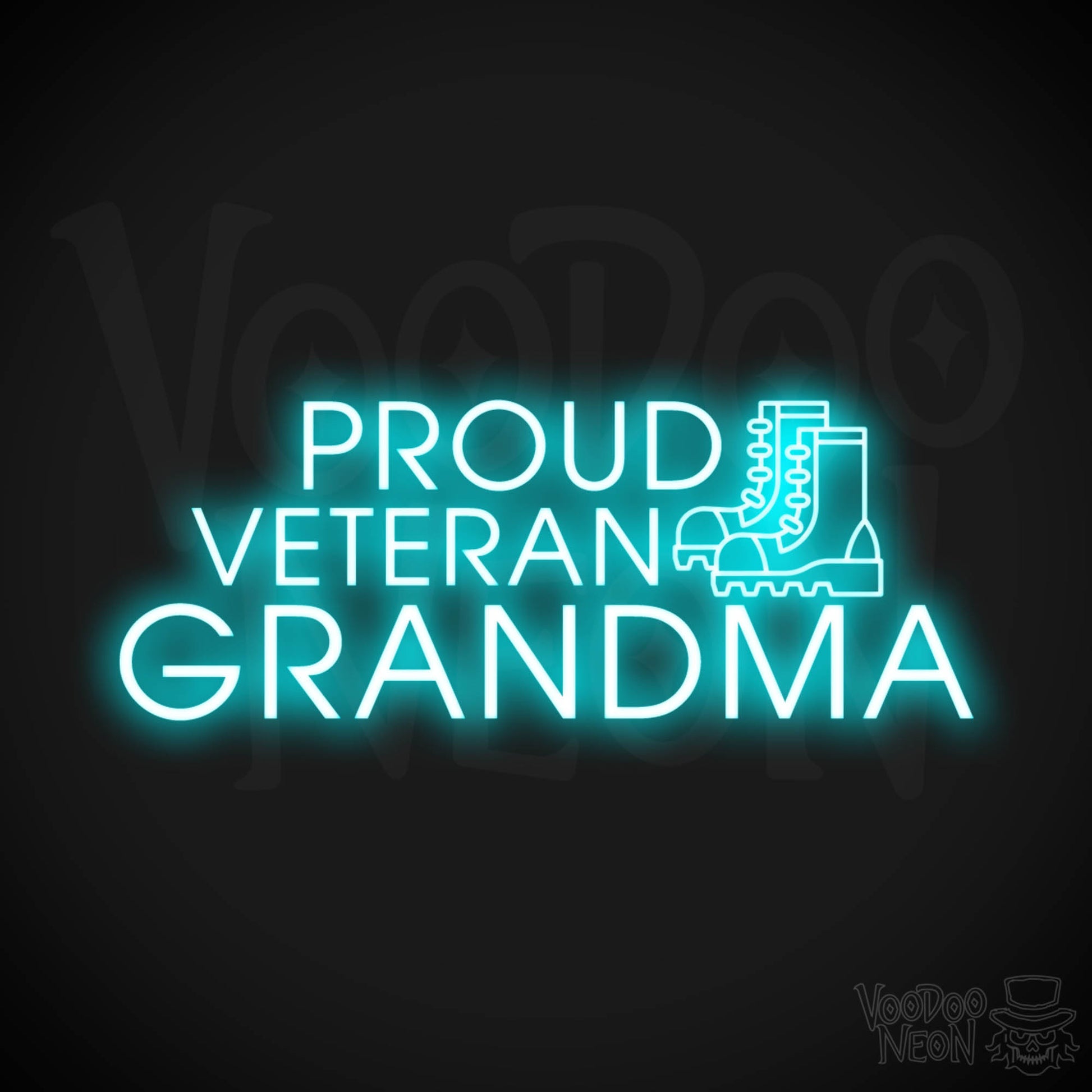 Proud Veteran Grandma Neon Sign - Proud Veteran Grandma Sign - Color Ice Blue