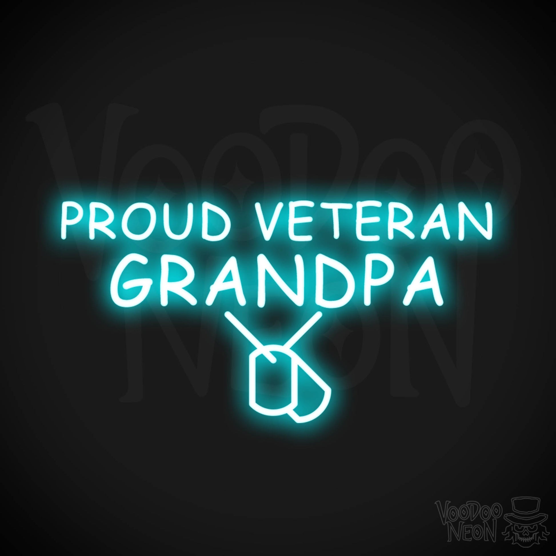 Proud Veteran Grandpa Neon Sign - Proud Veteran Grandpa Sign - Color Ice Blue