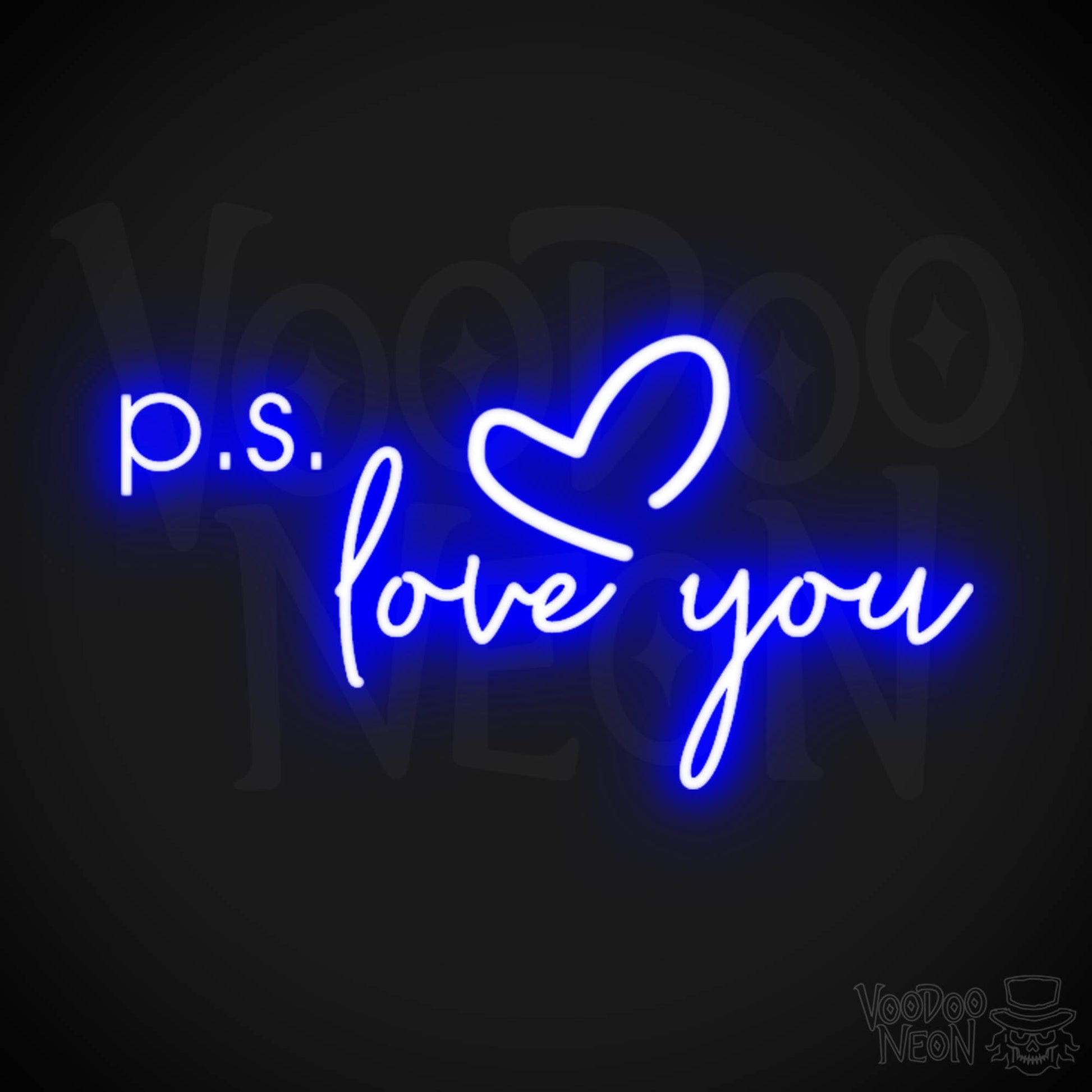 PS Love You Neon Sign - PS Love You Sign - LED Sign - Color Dark Blue