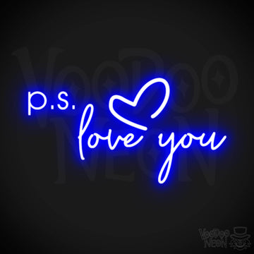 PS Love You Neon Sign - PS Love You Sign - LED Sign - Color Dark Blue