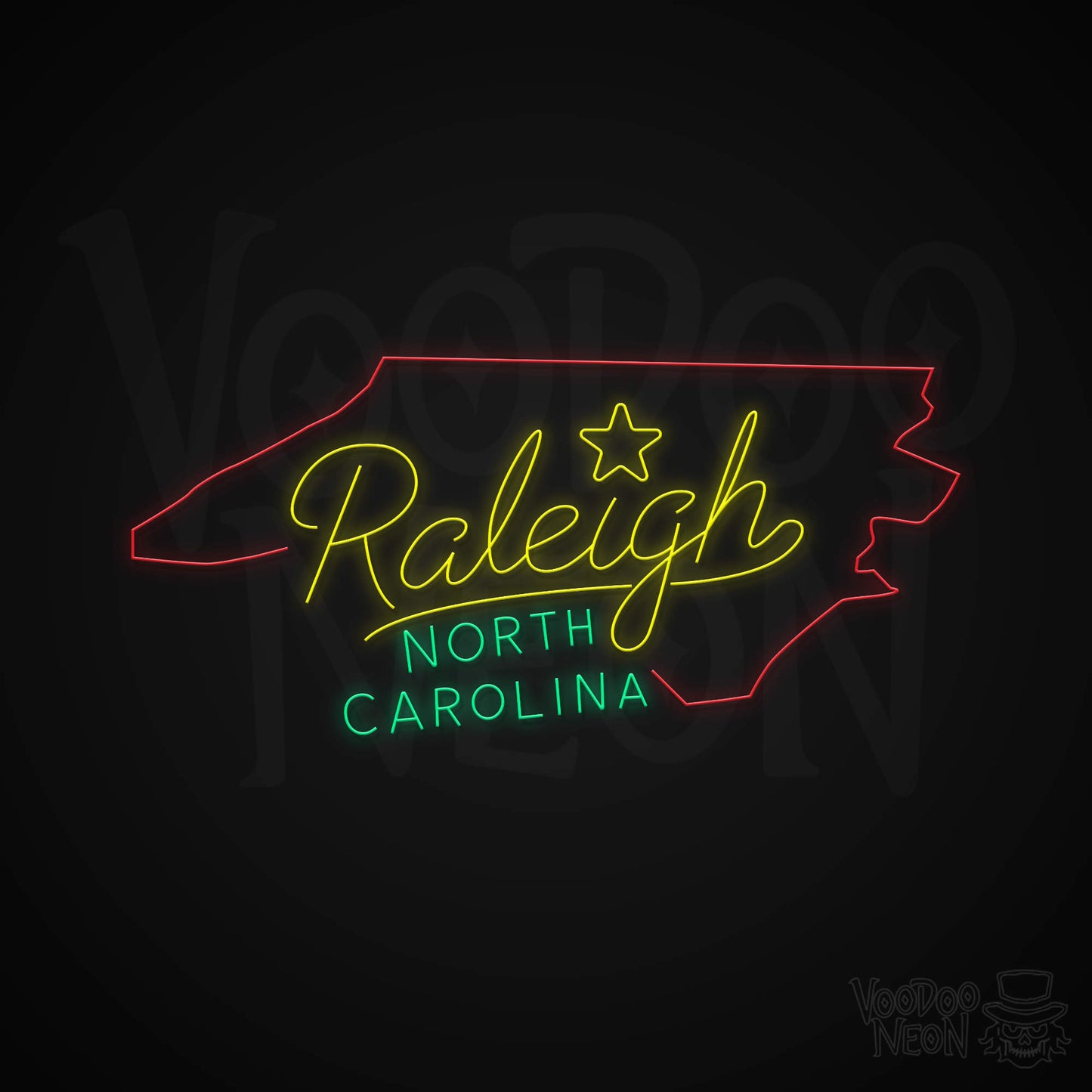 Raleigh, North Carolina Neon Sign - Multi-Color