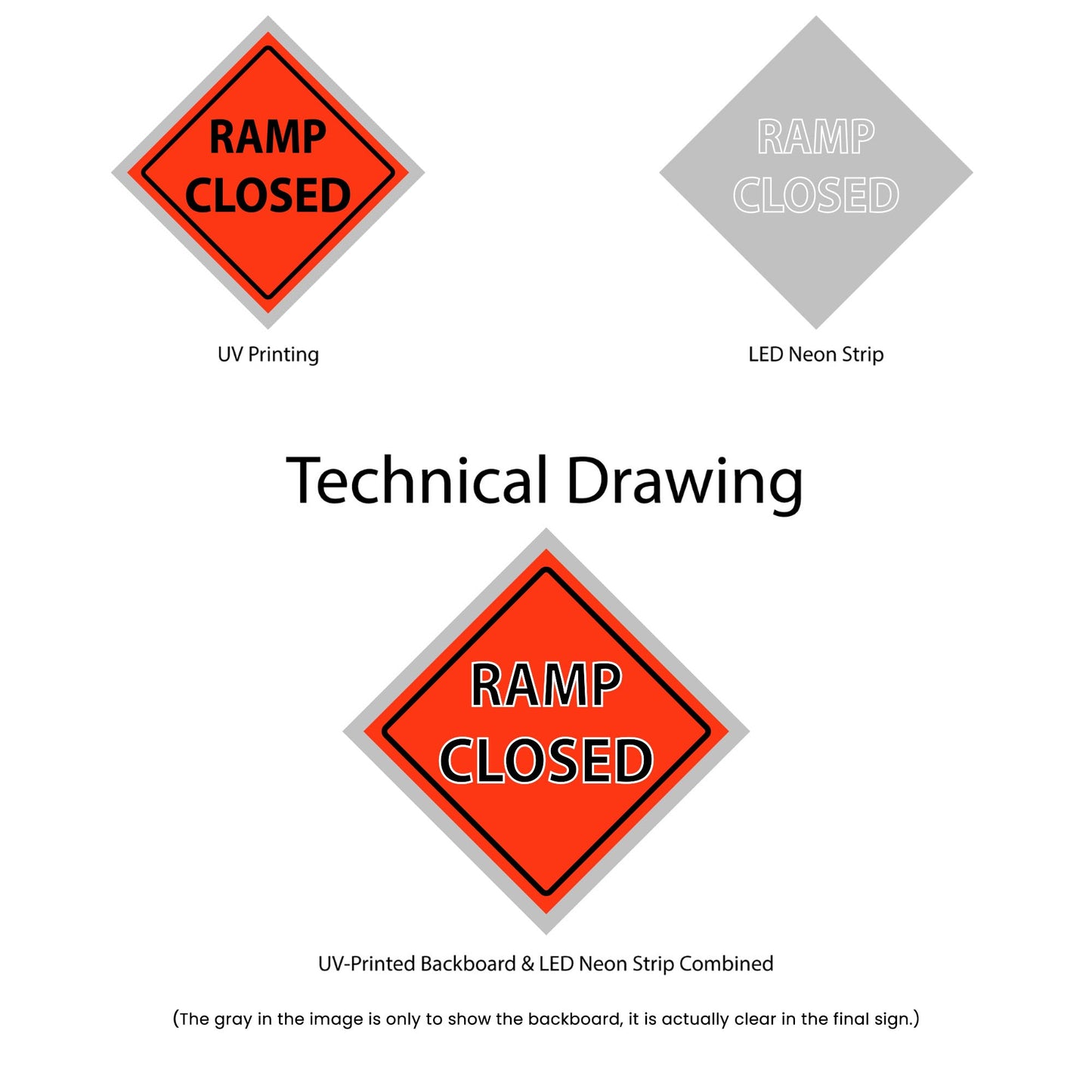 Ramp Closed Neon Sign - Multi-Color - Technical Drawing