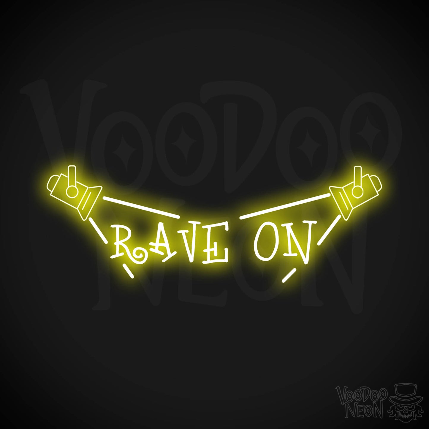 Rave On Neon Sign - Neon Rave Sign - LED Wall Art - Color Yellow