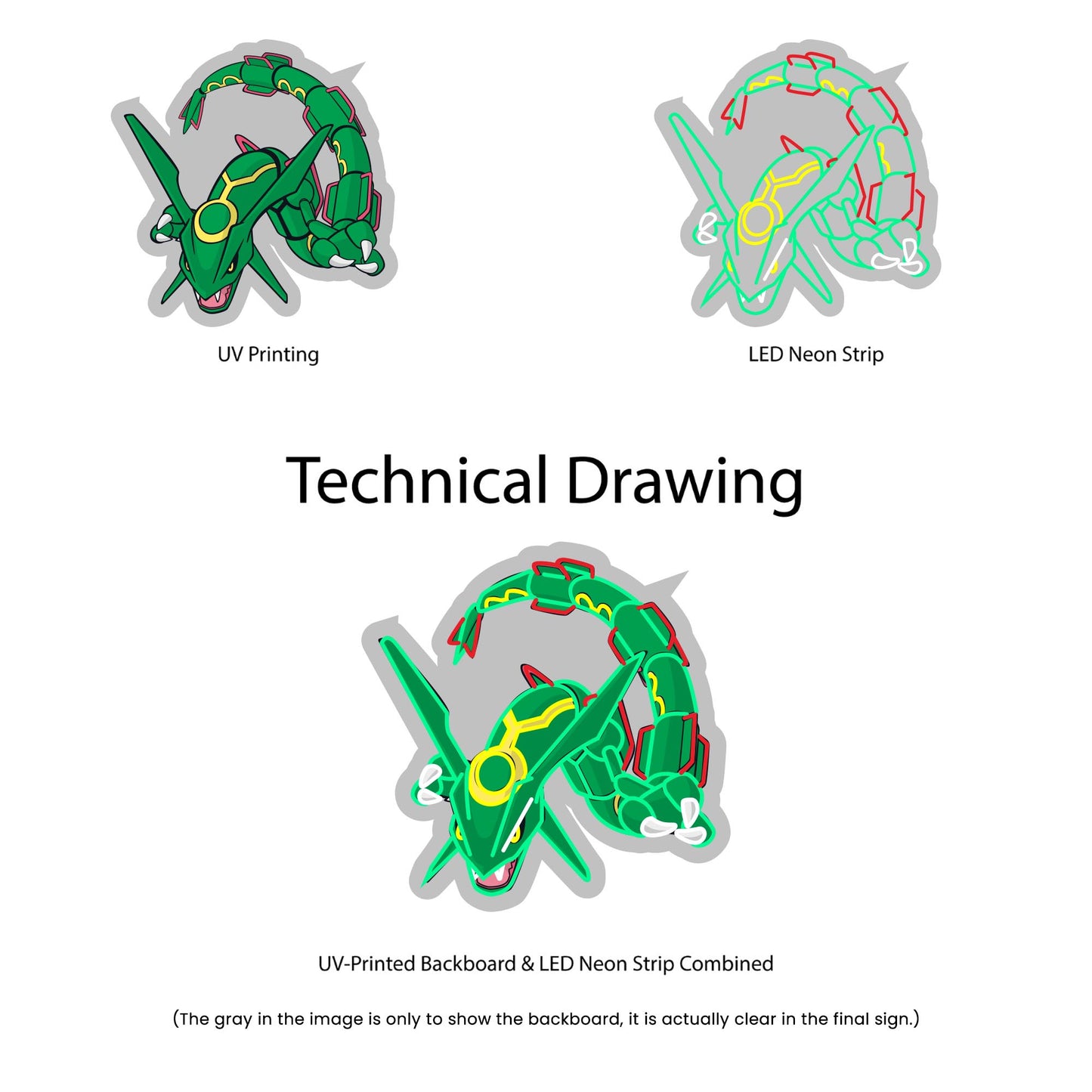 Rayquaza Neon Sign - Multi-Color - Technical Drawing