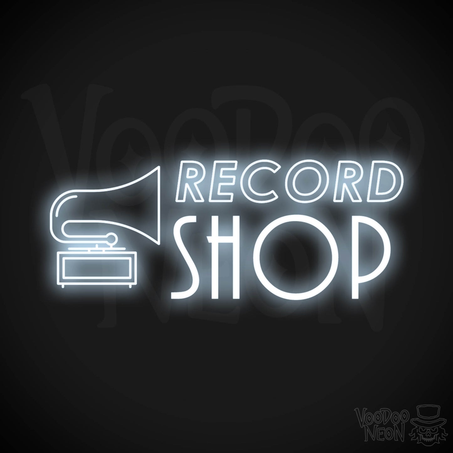 Record Shop Neon Sign - Neon Record Shop Sign - Color Cool White