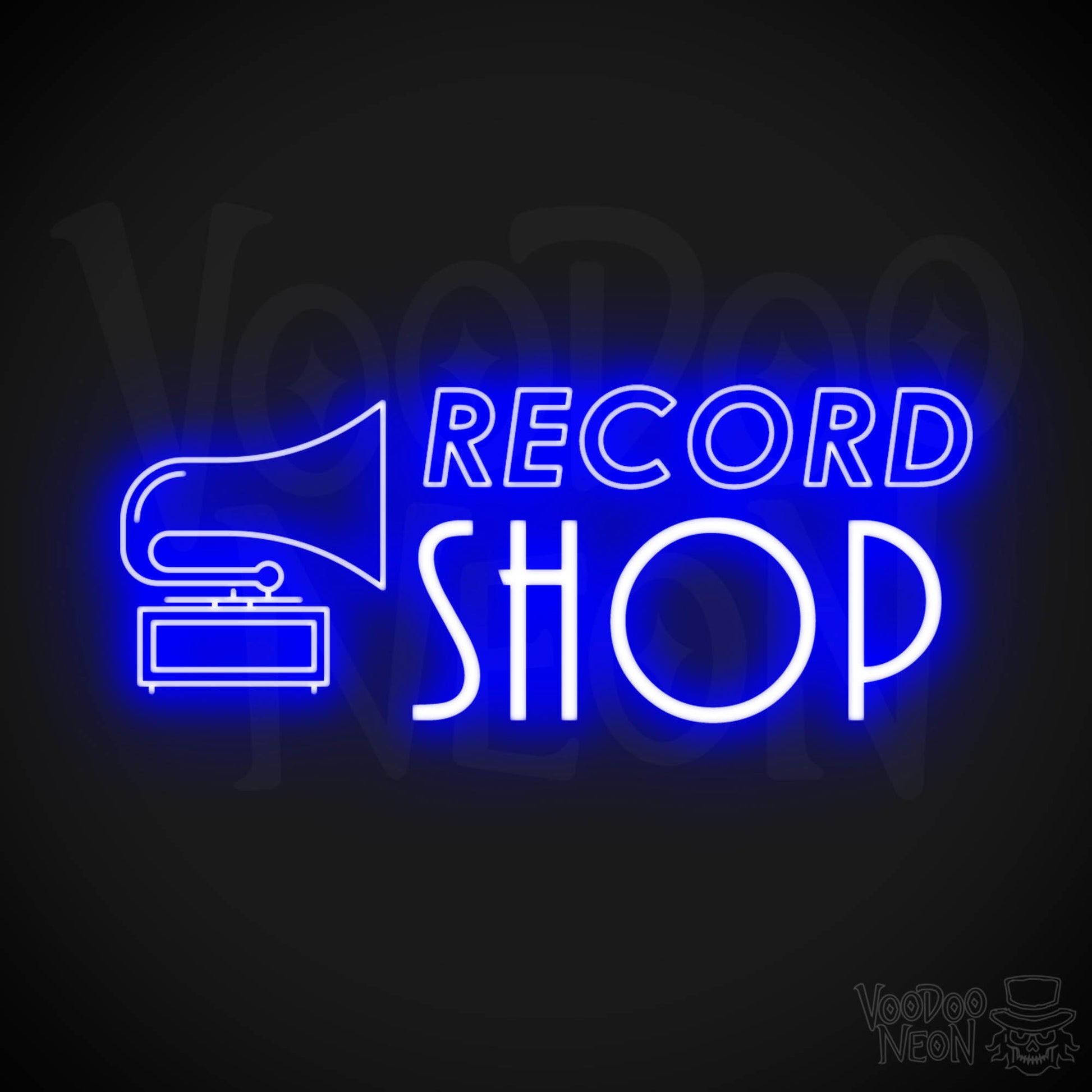 Record Shop Neon Sign - Neon Record Shop Sign - Color Dark Blue