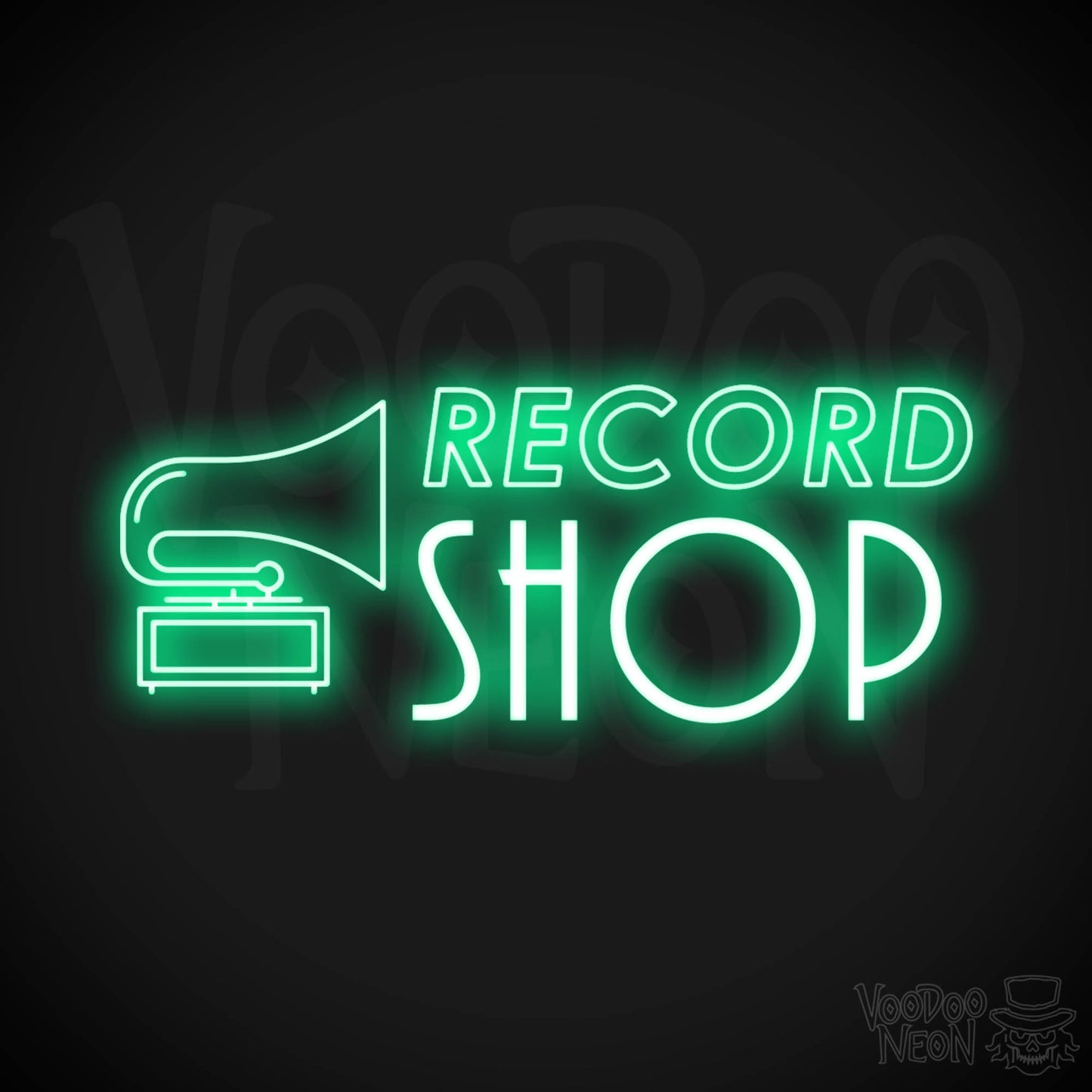 Record Shop Neon Sign - Neon Record Shop Sign - Color Green