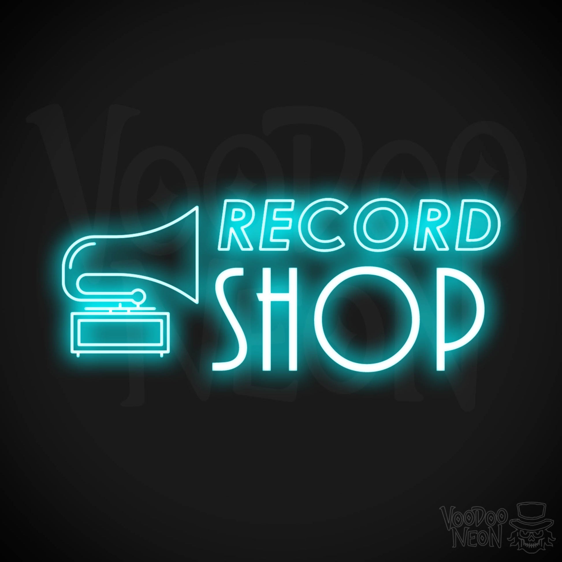 Record Shop Neon Sign - Neon Record Shop Sign - Color Ice Blue