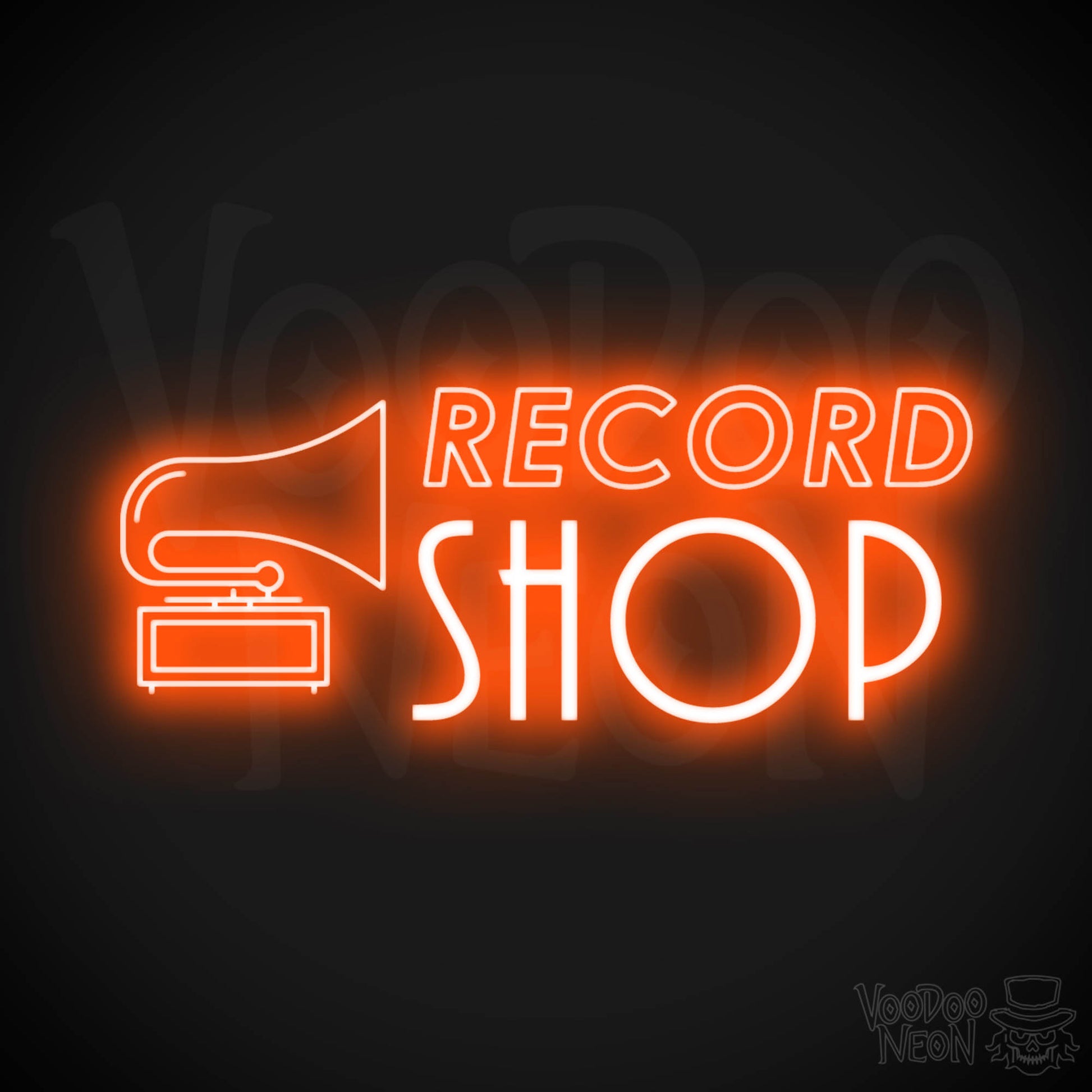 Record Shop Neon Sign - Neon Record Shop Sign - Color Orange