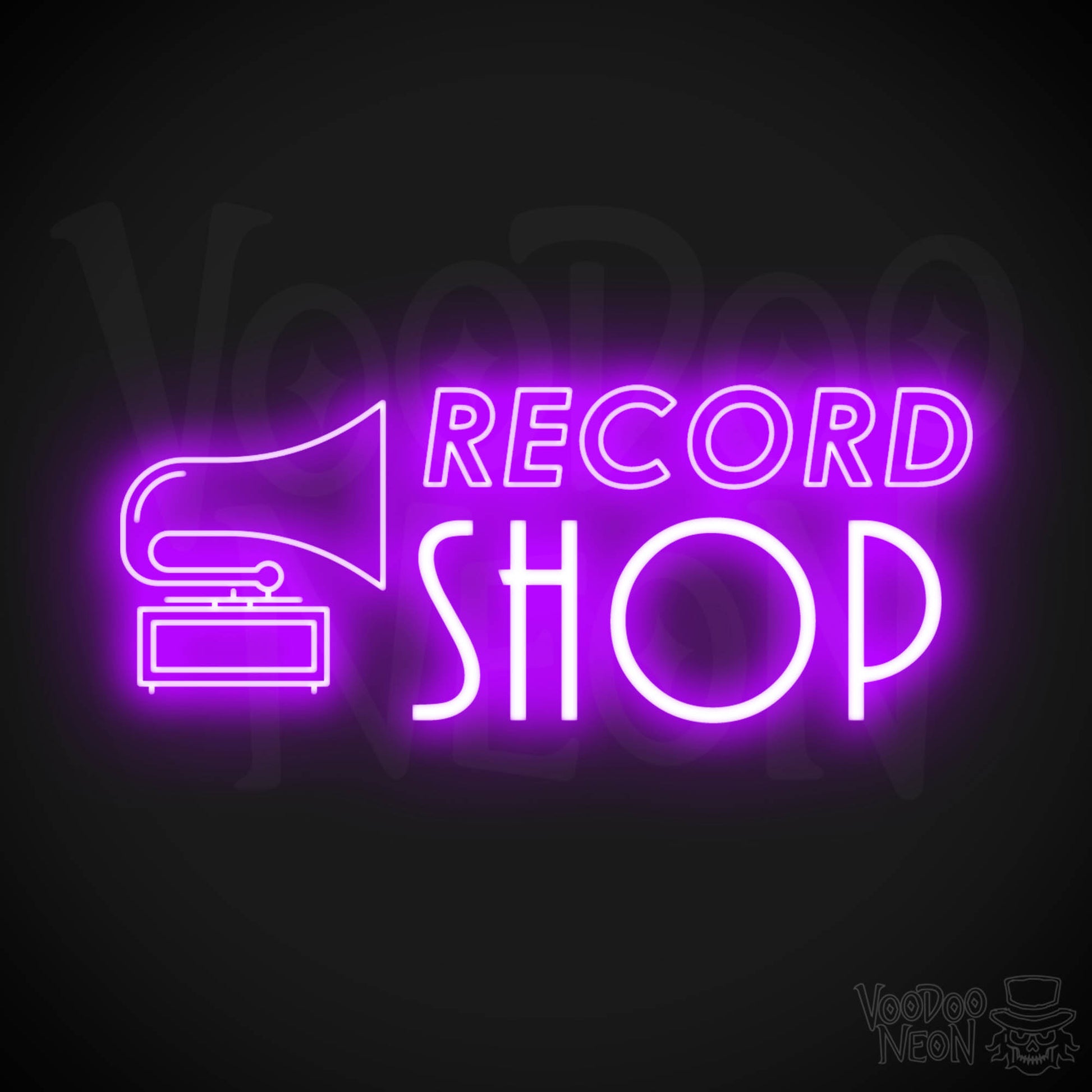 Record Shop Neon Sign - Neon Record Shop Sign - Color Purple
