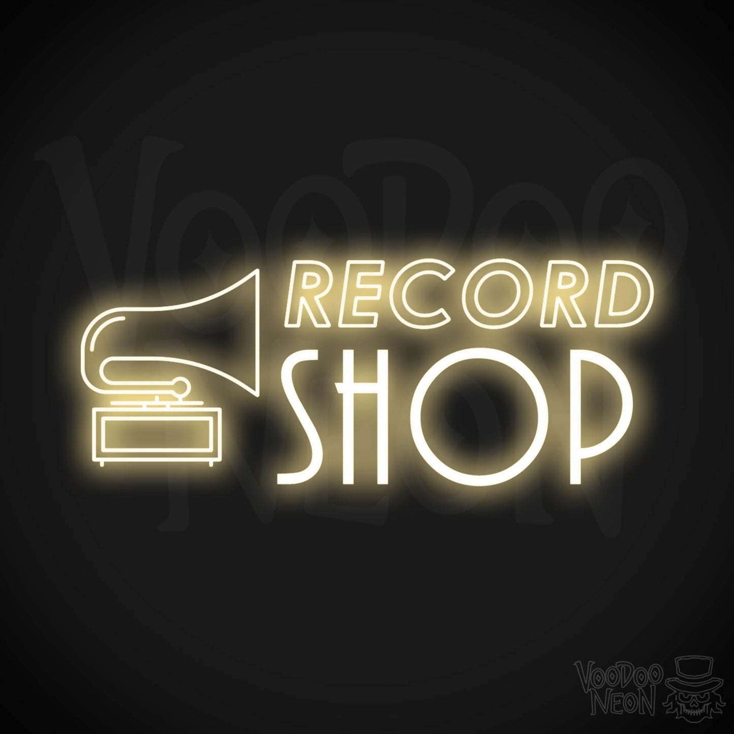 Record Shop Neon Sign - Neon Record Shop Sign - Color Warm White
