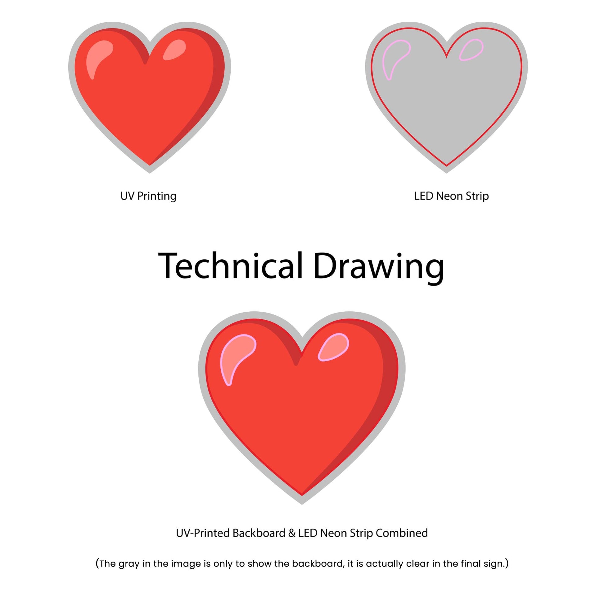 Red Heart Emoji Neon Sign - Multi-Color - Technical Drawing