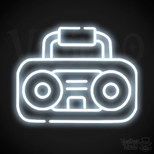 Boombox Neon Sign - Neon Boombox Wall Art - Neon Retro-Boombox Artwork - Color Cool White