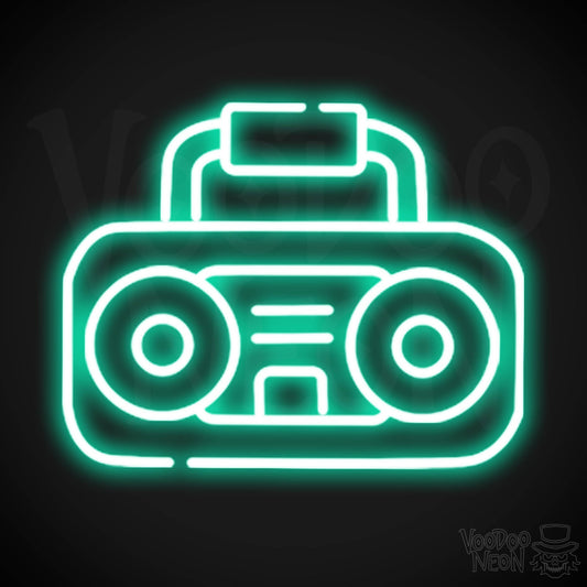 Boombox Neon Sign - Neon Boombox Wall Art - Neon Retro-Boombox Artwork - Color Light Green